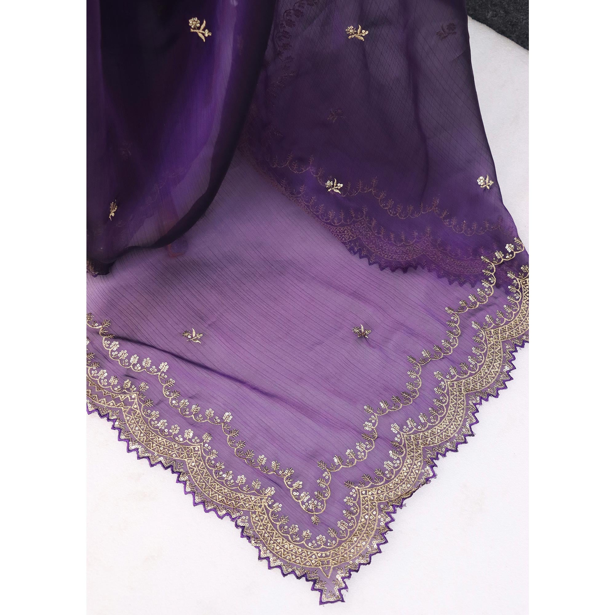 Purple Embroidered Chiffon Saree