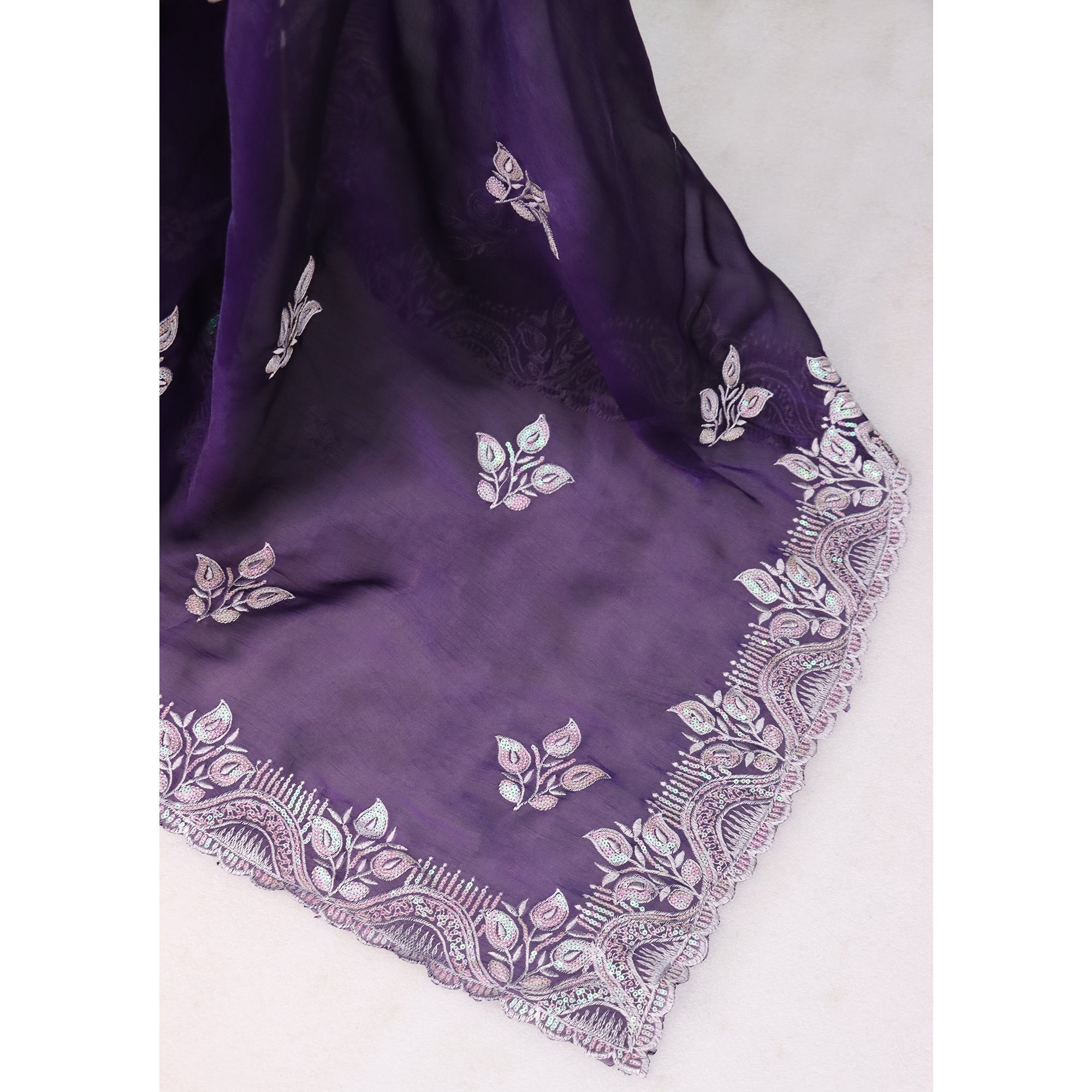 Purple Sequins Embroidered Chiffon Saree