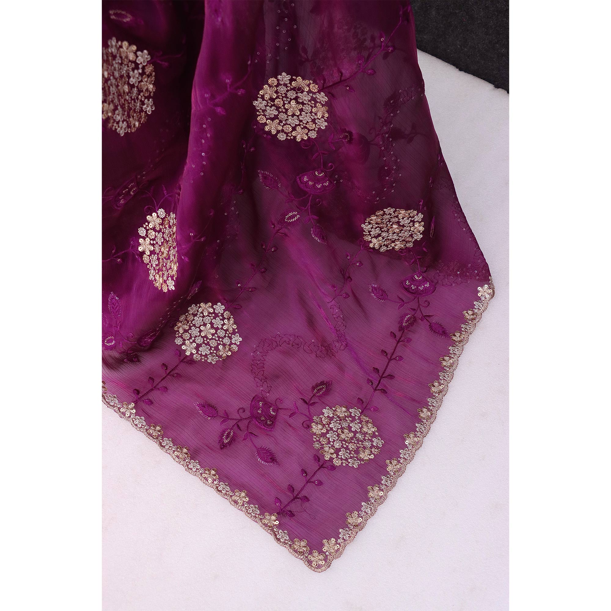 Purple Sequins Embroidered Chiffon Saree