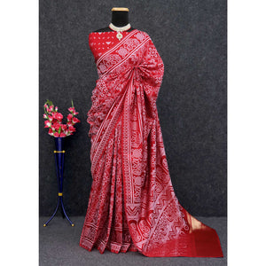 Red Bandhani Zari Woven Dola Silk Saree