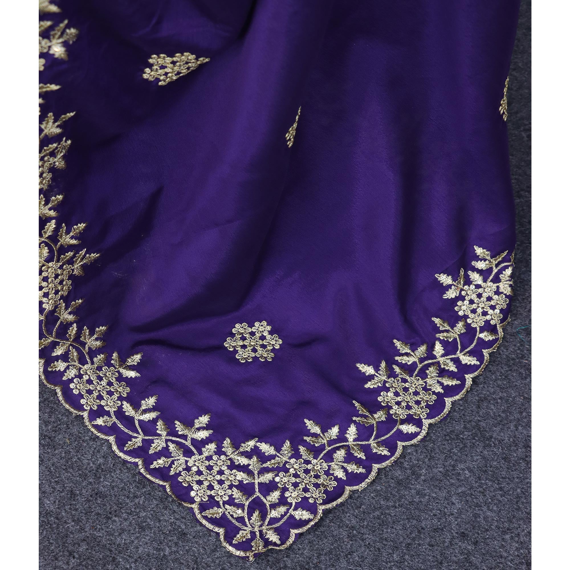 Purple Floral Sequins Embroidered Chinon Saree