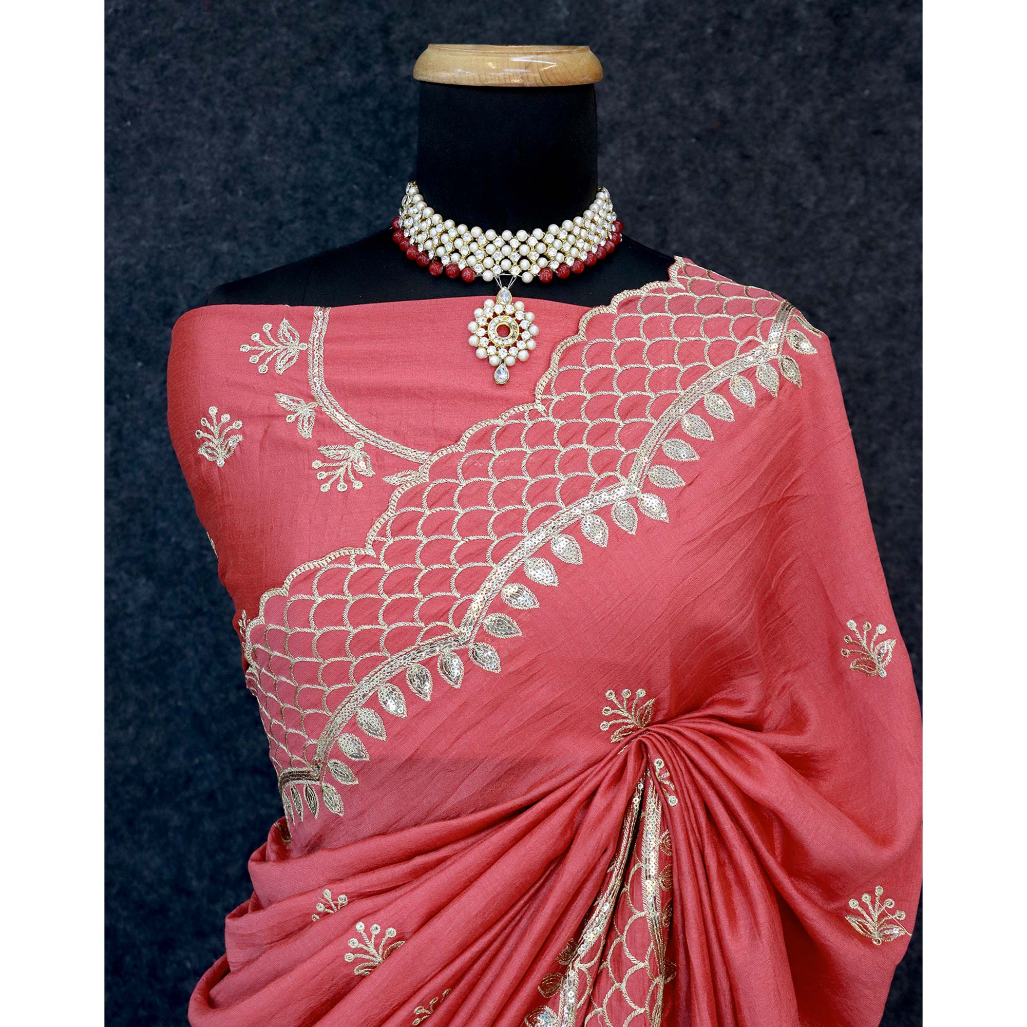 Gajri Pink Sequins Embroidered Vichitra Silk Saree
