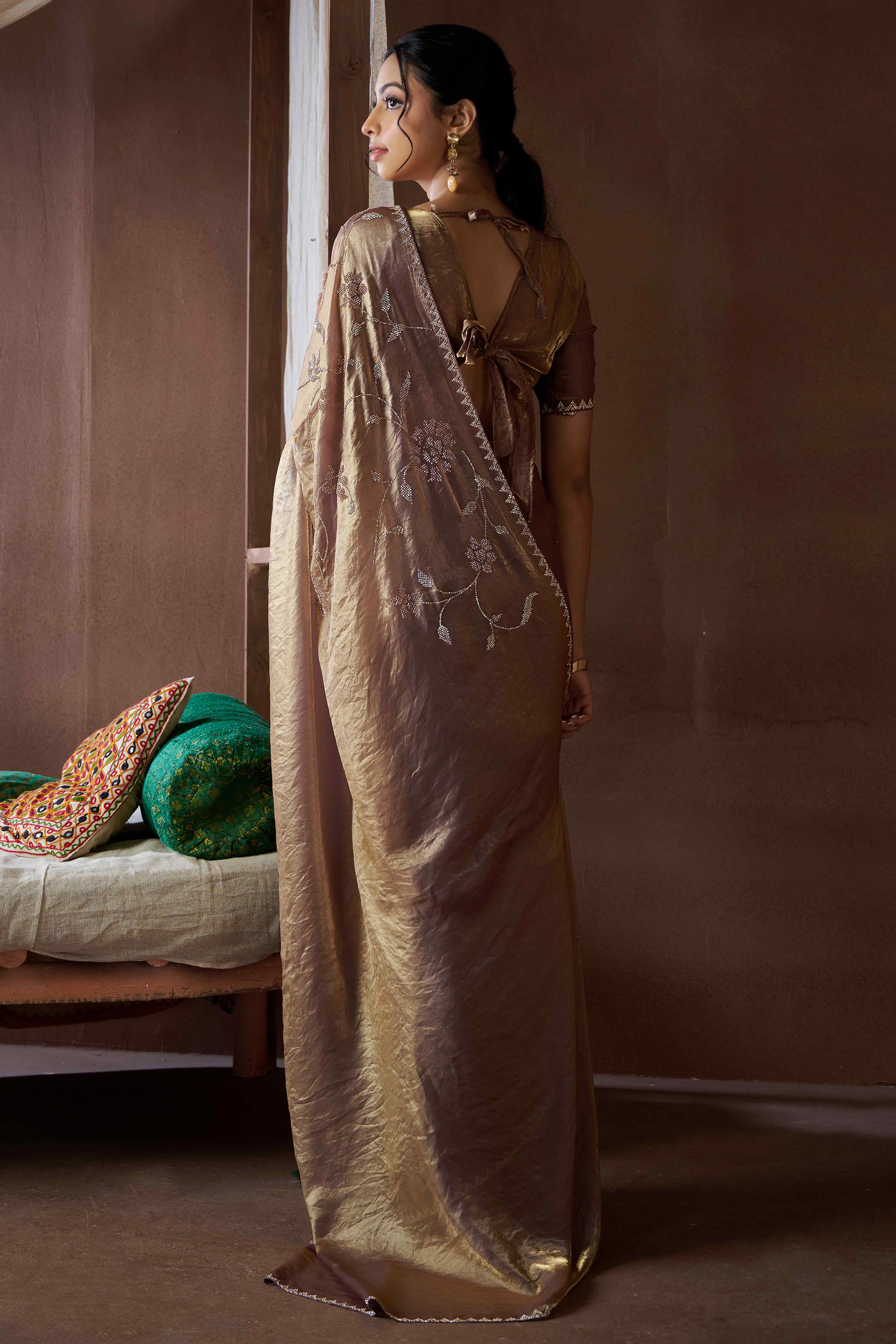 Lavender Satin Saree with Exquisite Stone Embellishments