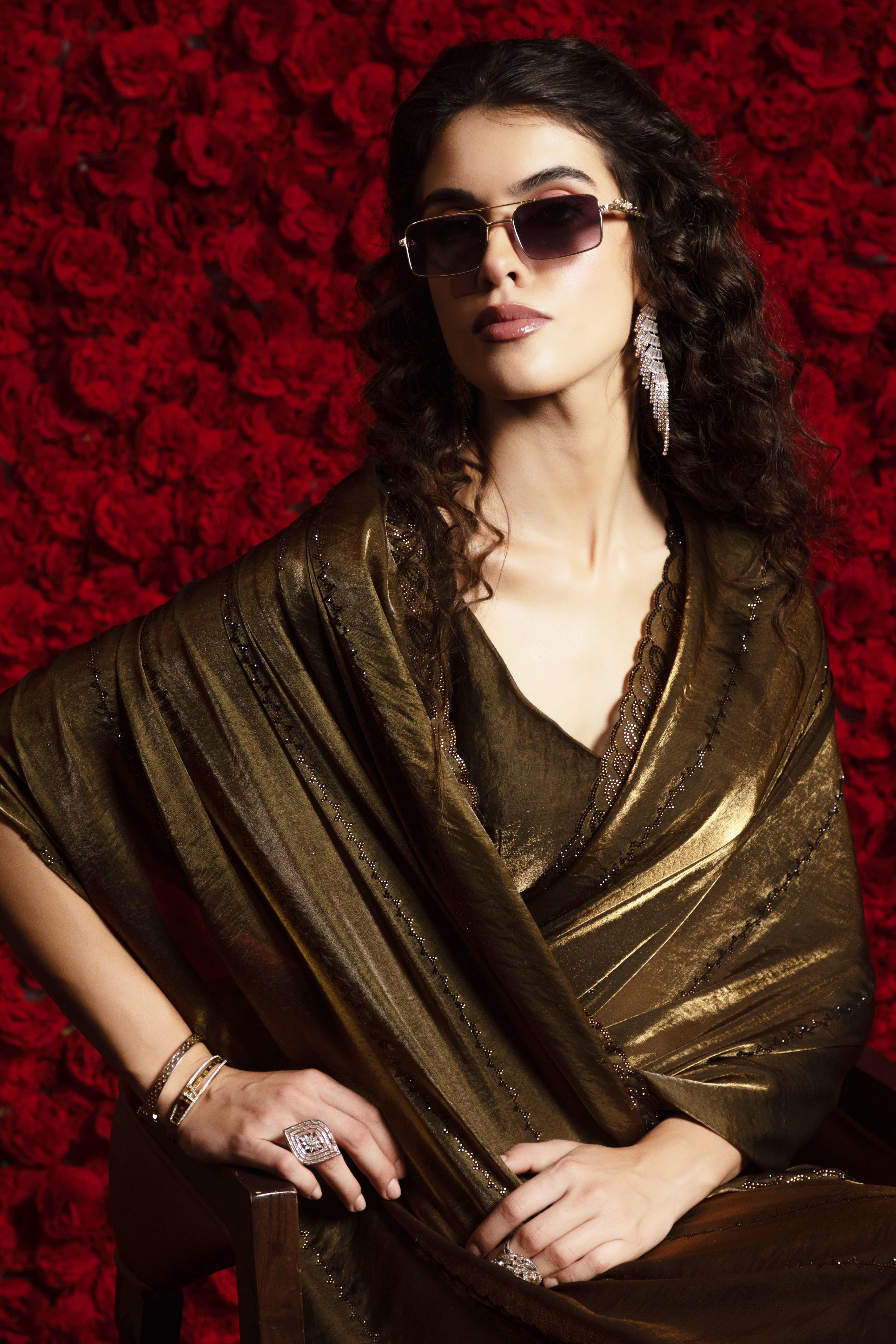 Mehandi Green Satin Silk Saree with Dazzling Stone Embellishments for Special Occasions