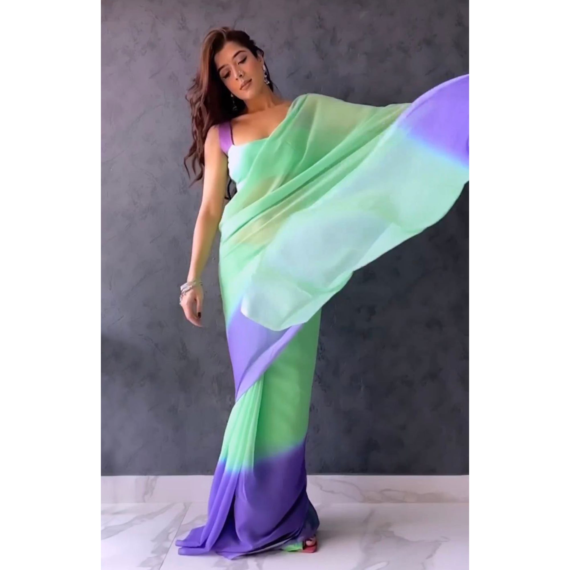 Sea Green Printed Georgette Saree