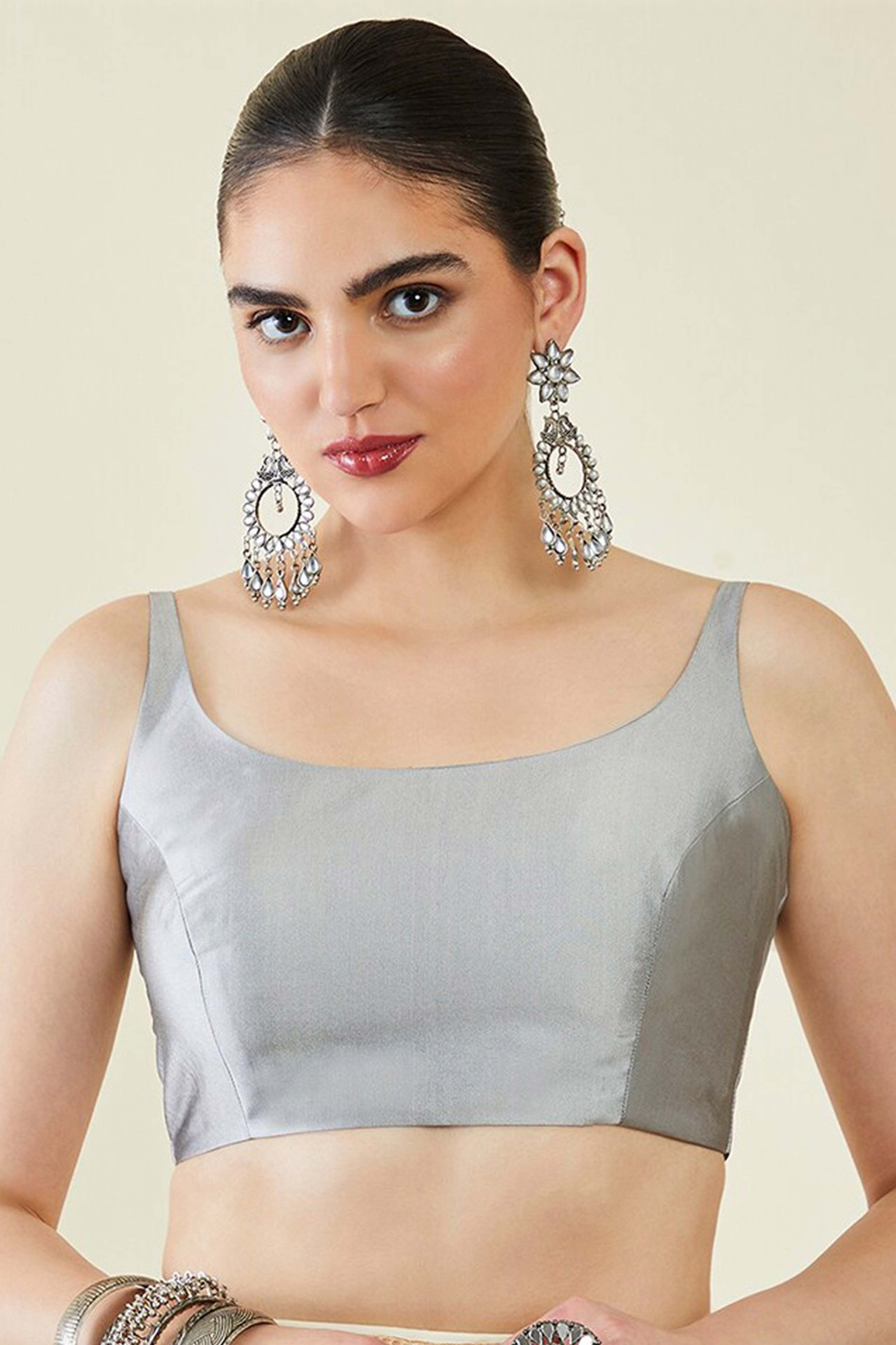 Lemon Yellow & Grey Floral Gota Patti Work Organza Silk Half & Half Saree