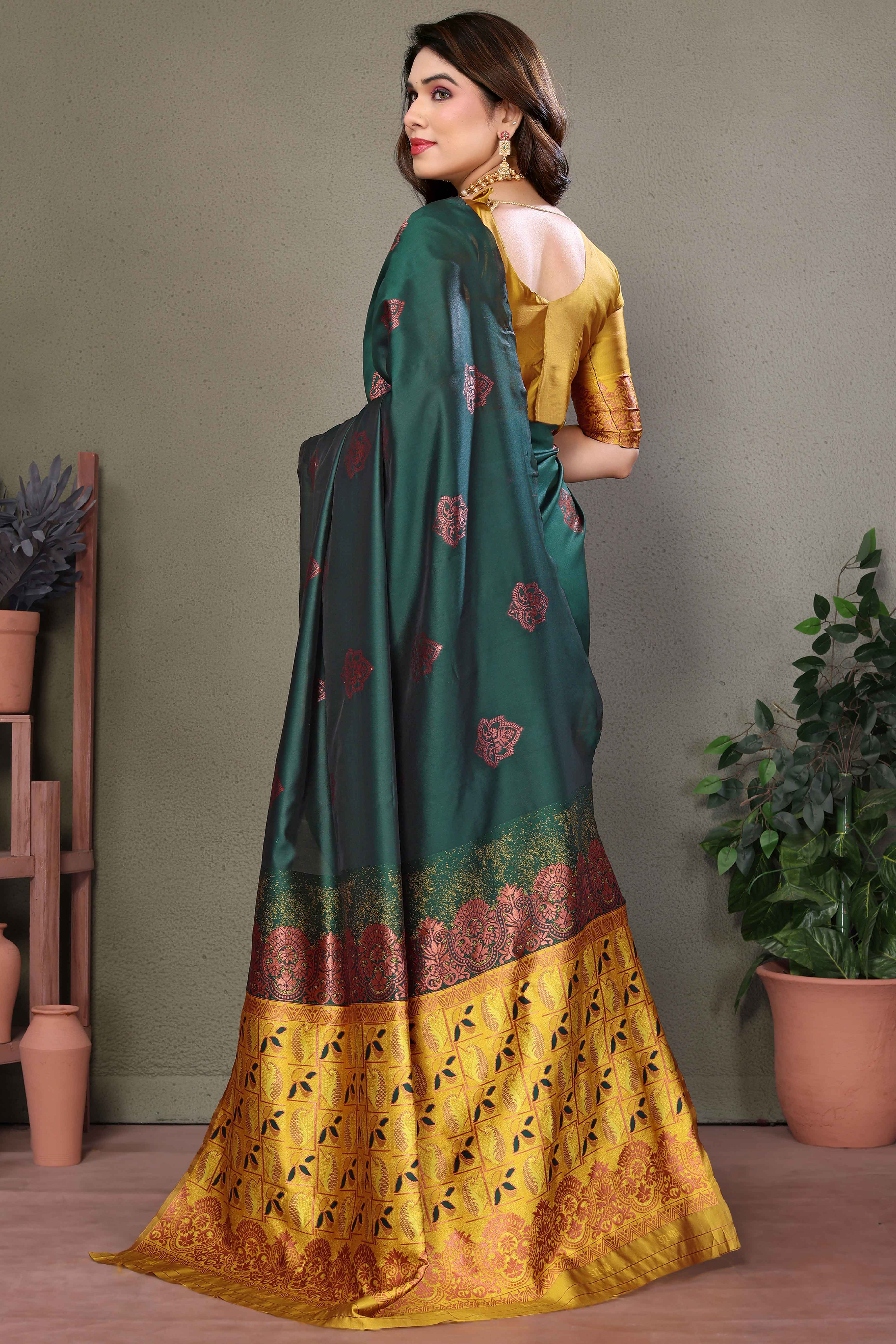 Green Floral Woven Banarasi Silk Saree