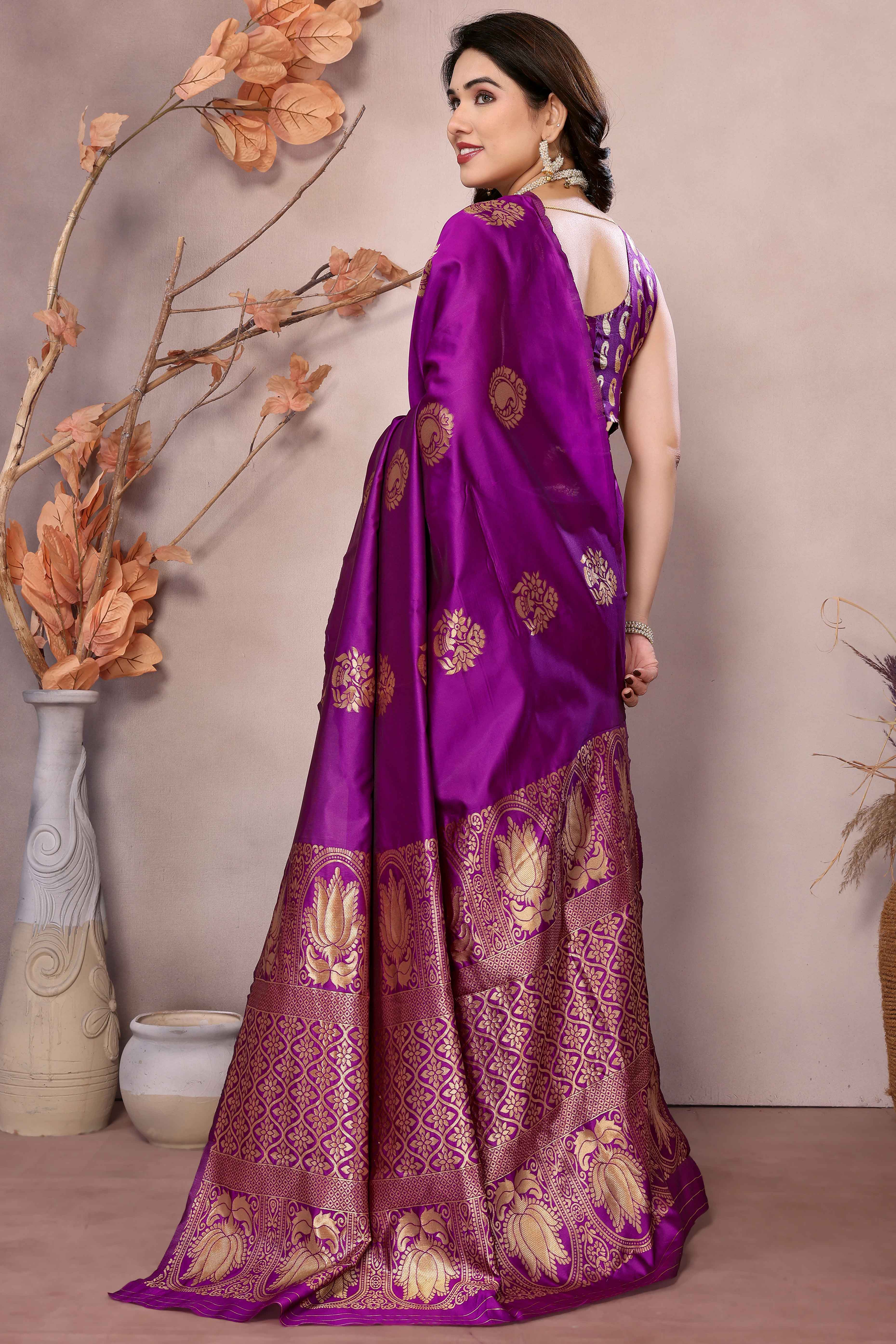 Magenta Floral Woven Banarasi Silk Saree