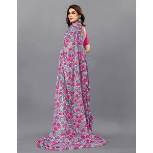 Turquoise Floral Printed Georgette Saree