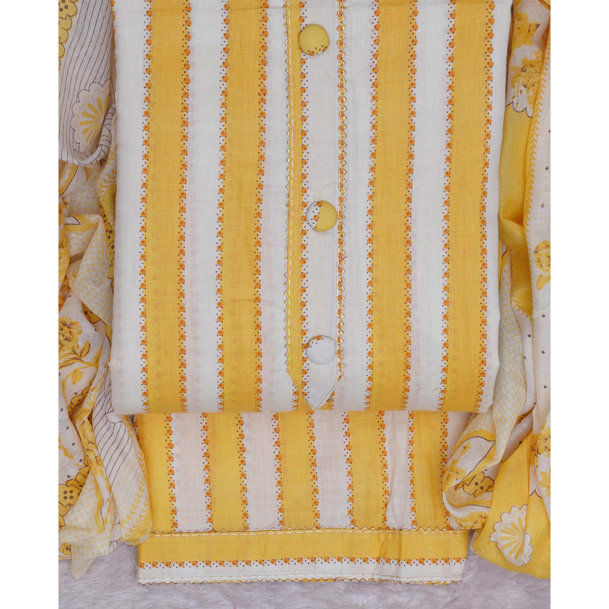Yellow Printed With Gota Patti Work Cotton Blend Dress Material