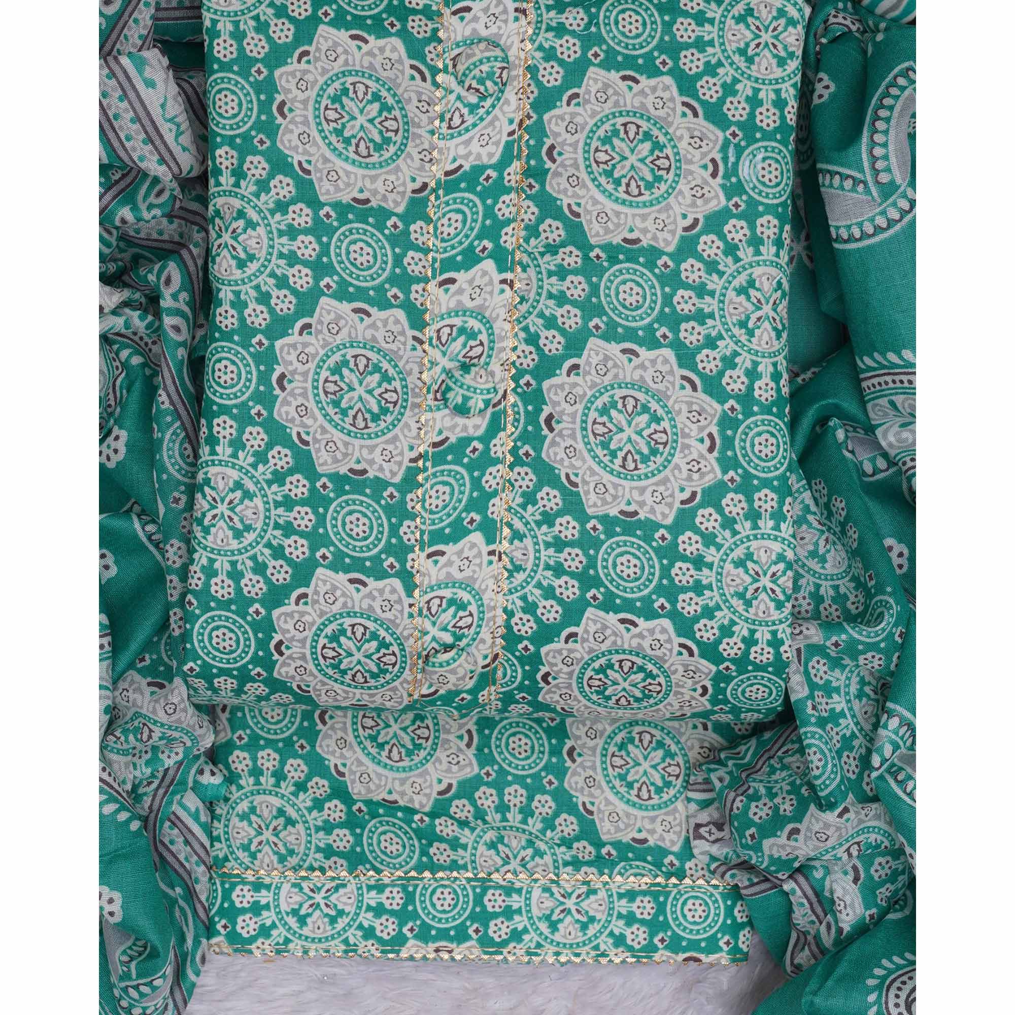 Rama Green Floral Printed Cotton Blend Dress Material