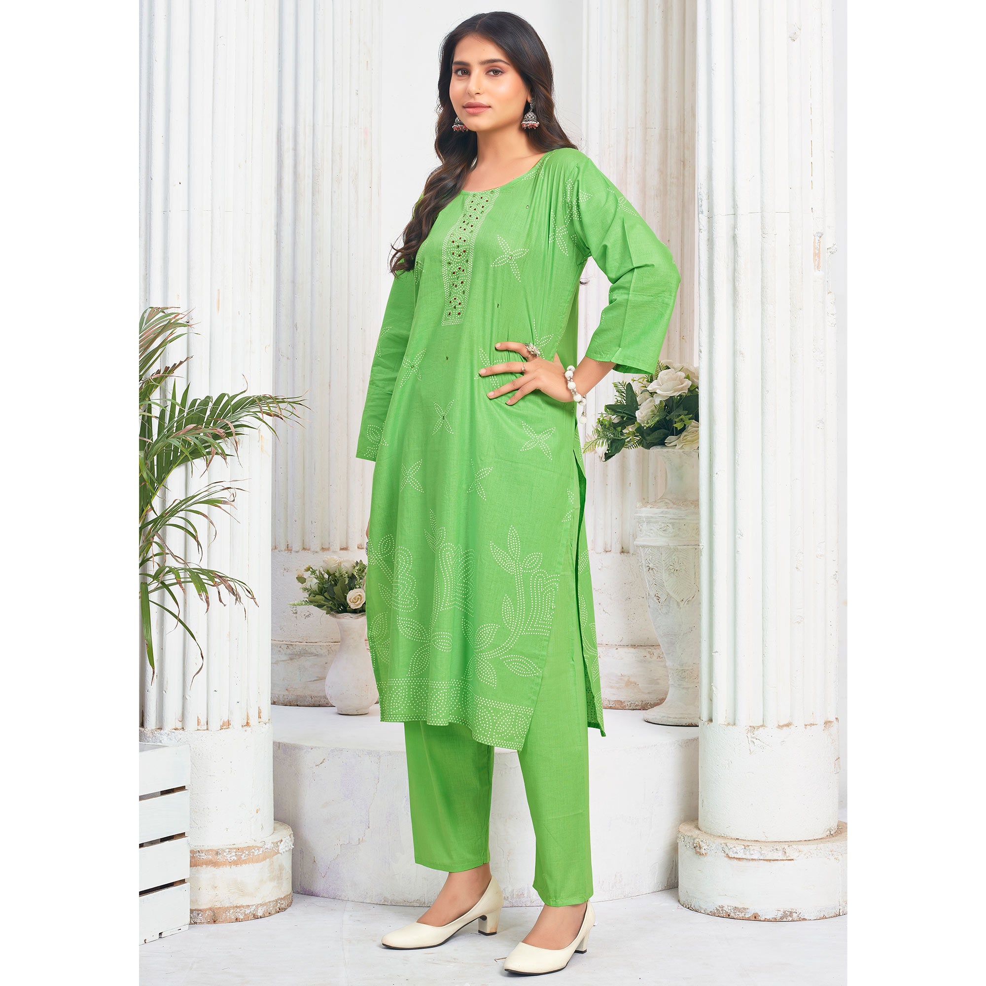 Green Floral Printed Pure Cotton Salwar Suit