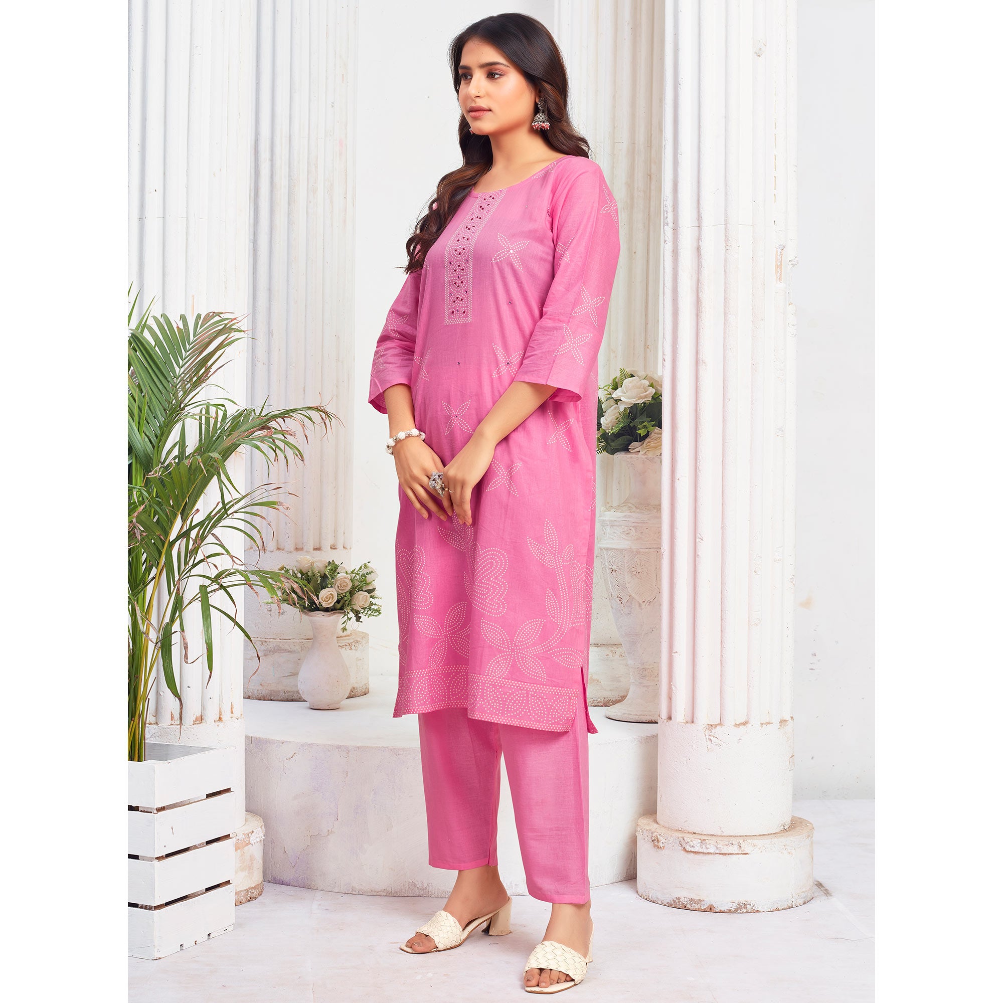 Pink Floral Printed Pure Cotton Salwar Suit