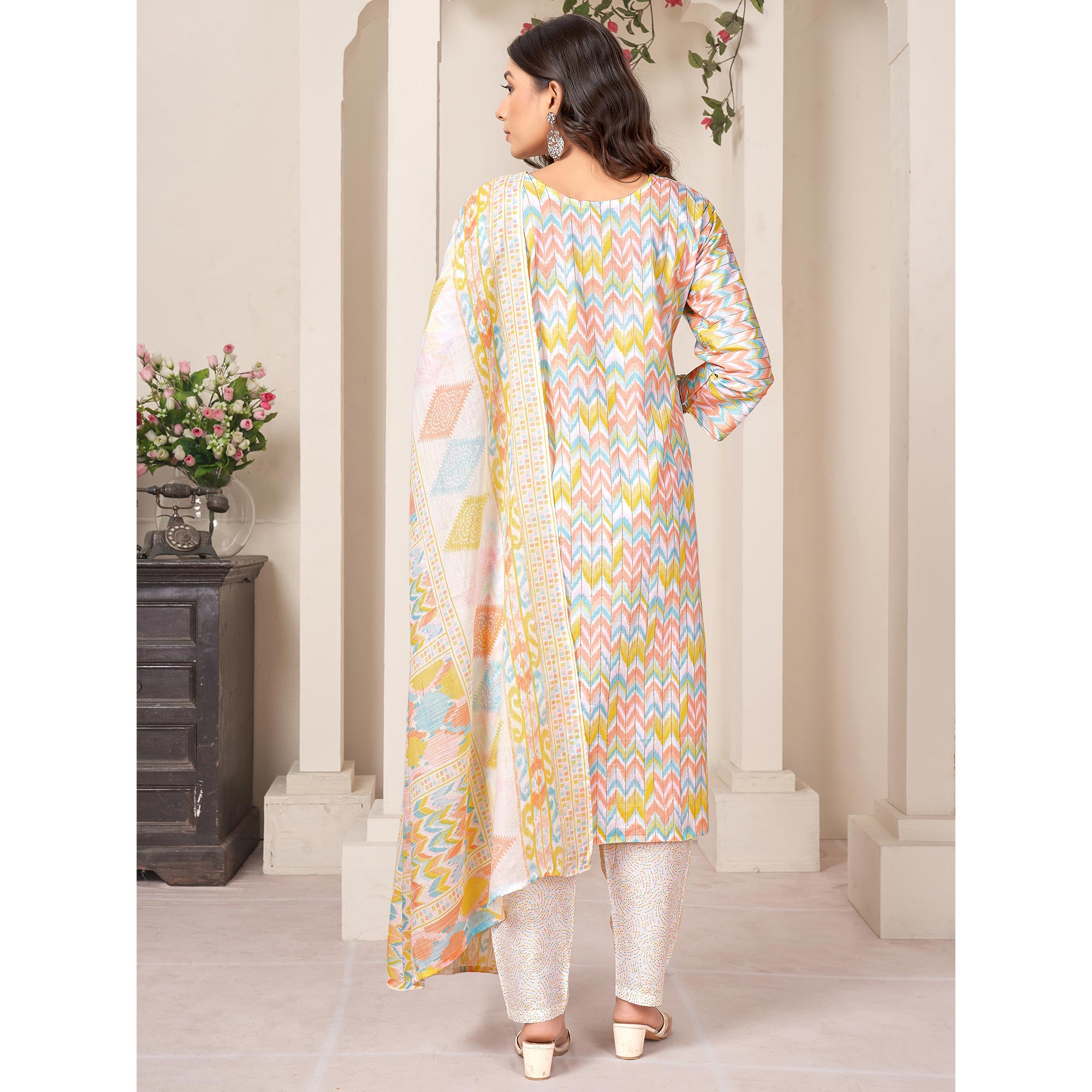 Multicolor Printed Pure Cotton Straight Salwar Suit