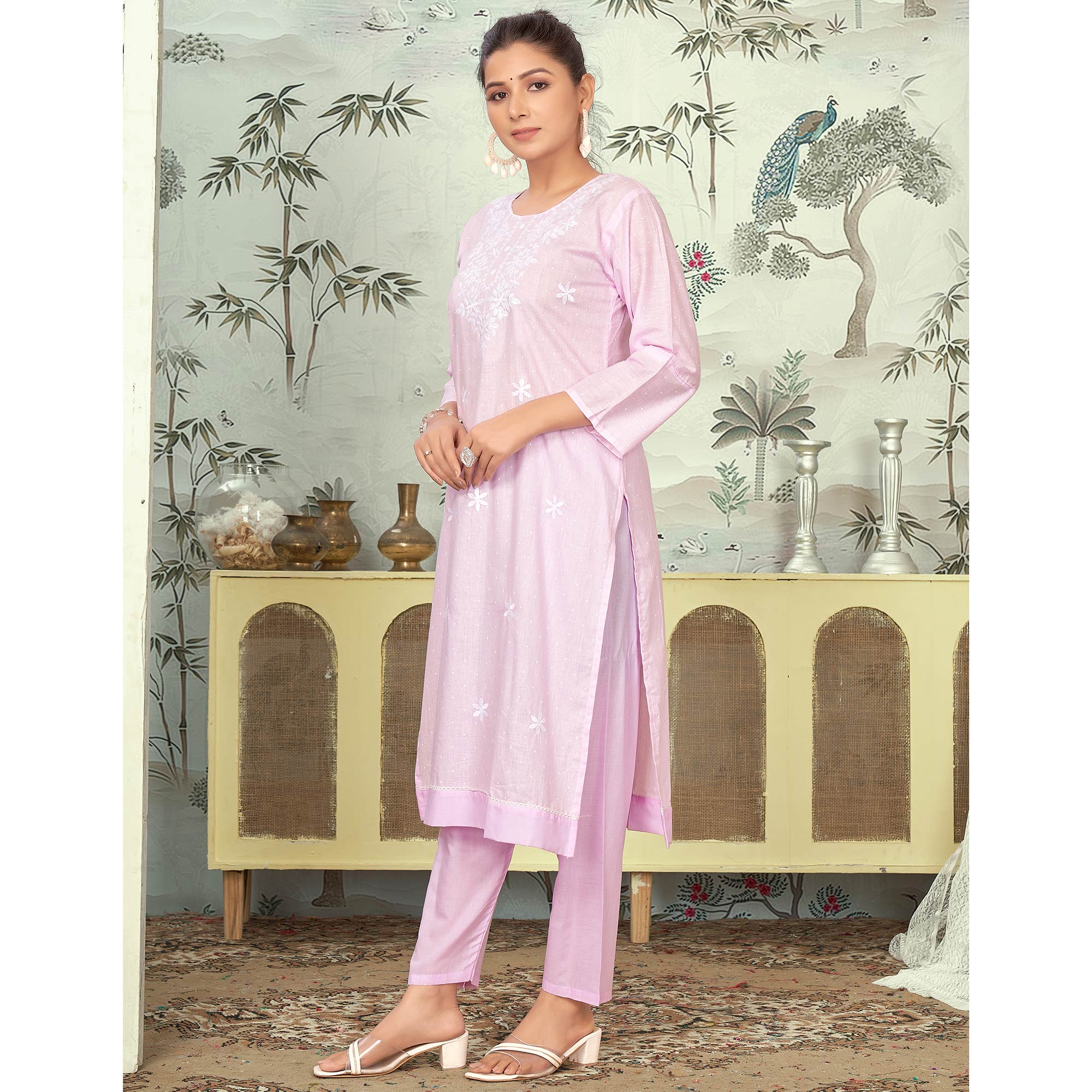 Baby Pink Embroidered Pure Cotton Salwar Suit