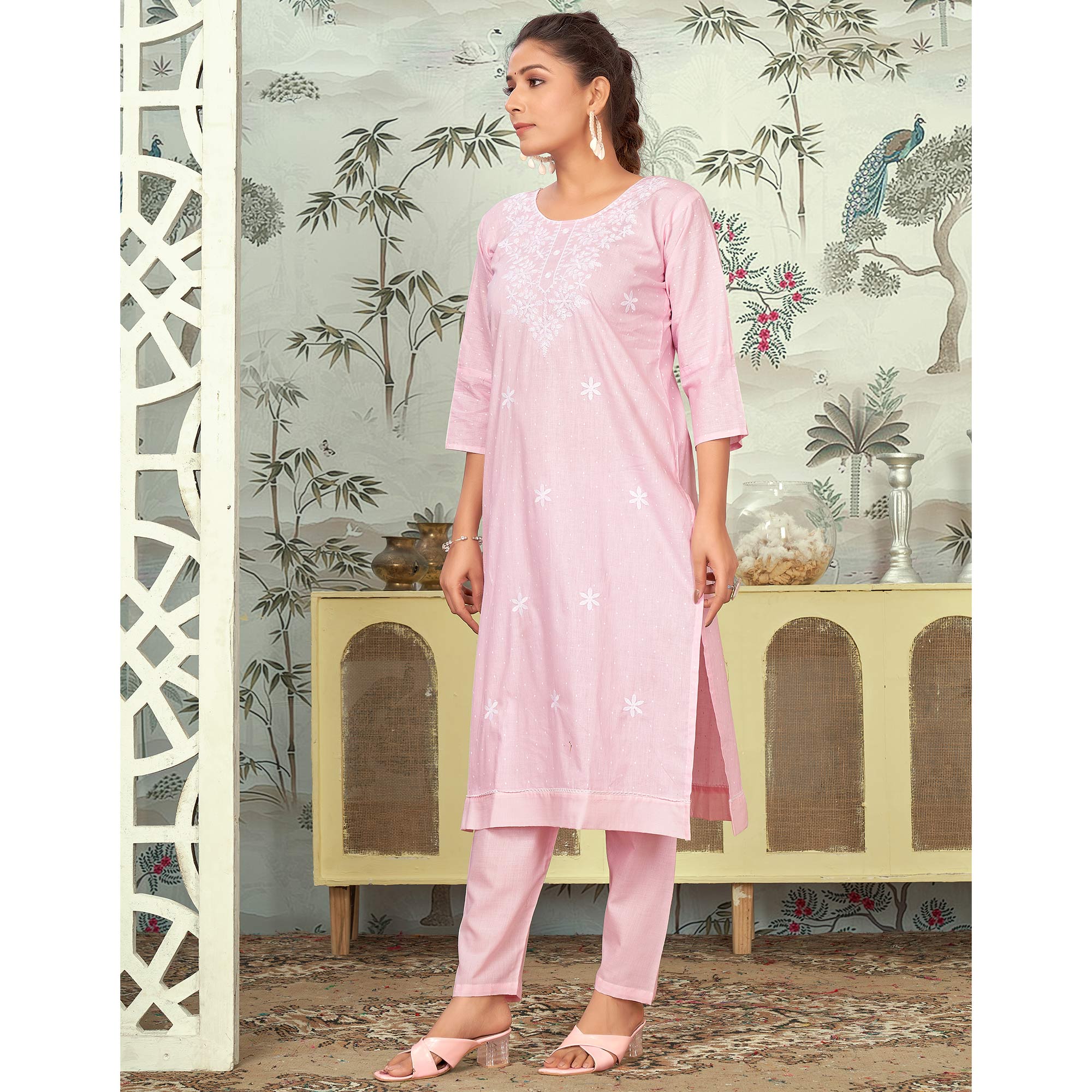 Light Pink Embroidered Pure Cotton Salwar Suit