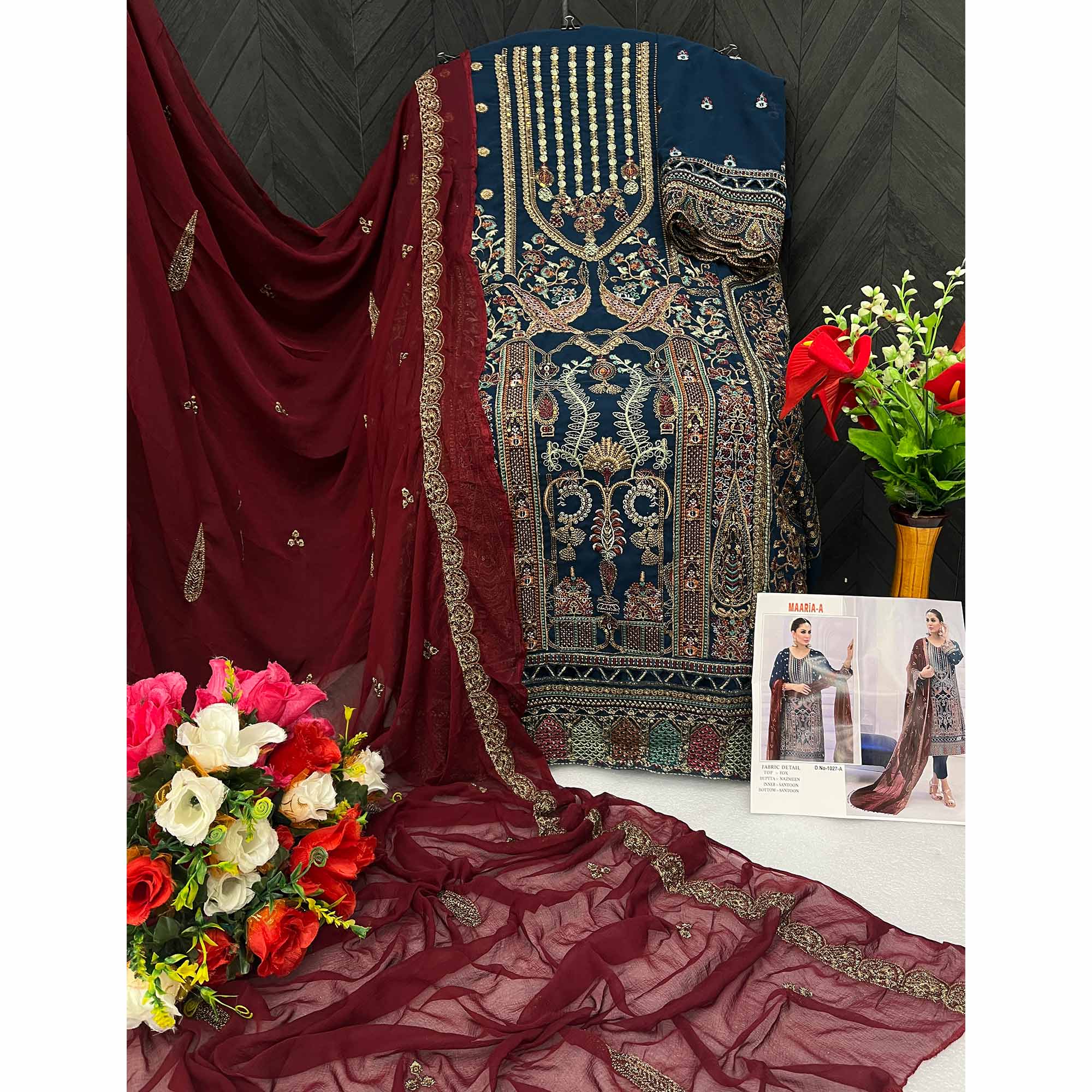 Blue Embroidered Georgette Semi Stitched Pakistani Suit