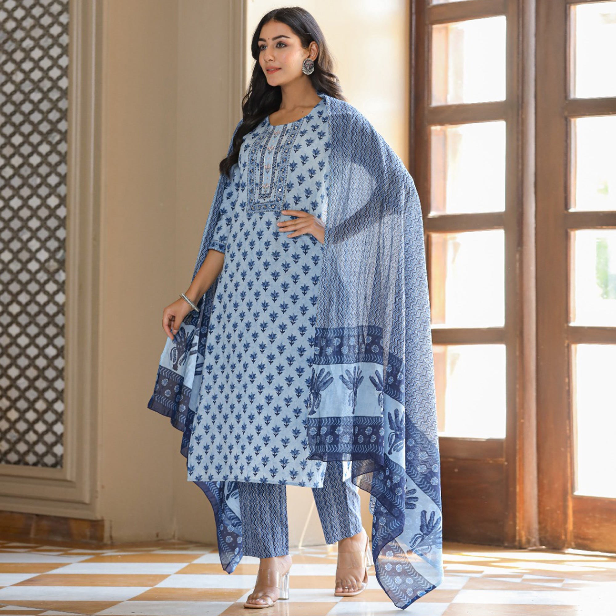 Blue Jaipuri Printed Pure Cotton Suit