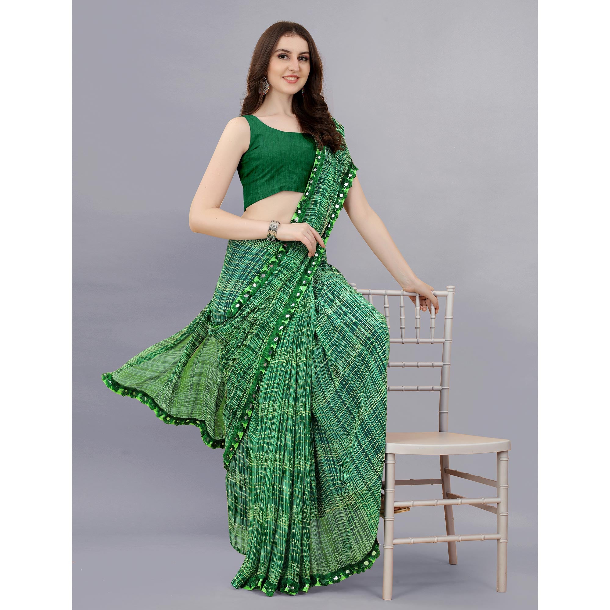 Green Floral Printed Georgette Saree