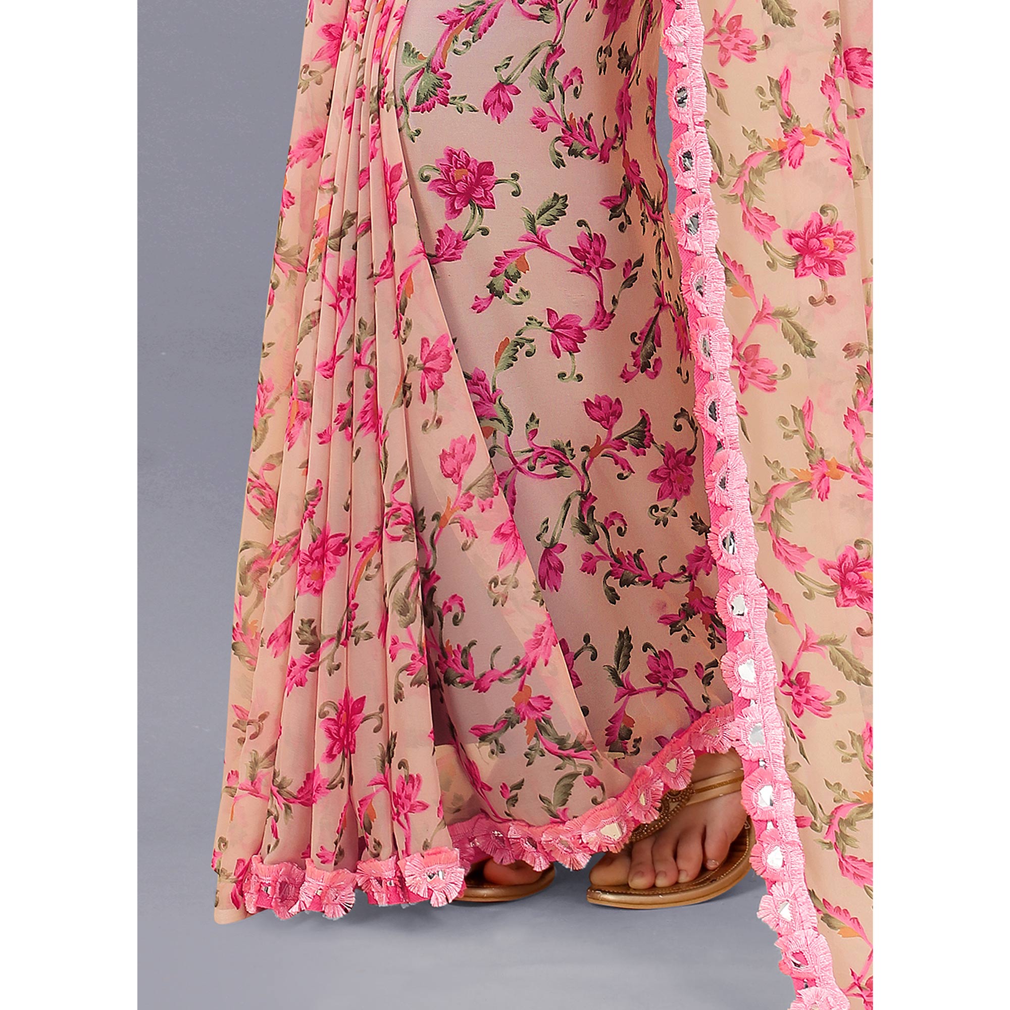 Pink Floral Printed Georgette Saree