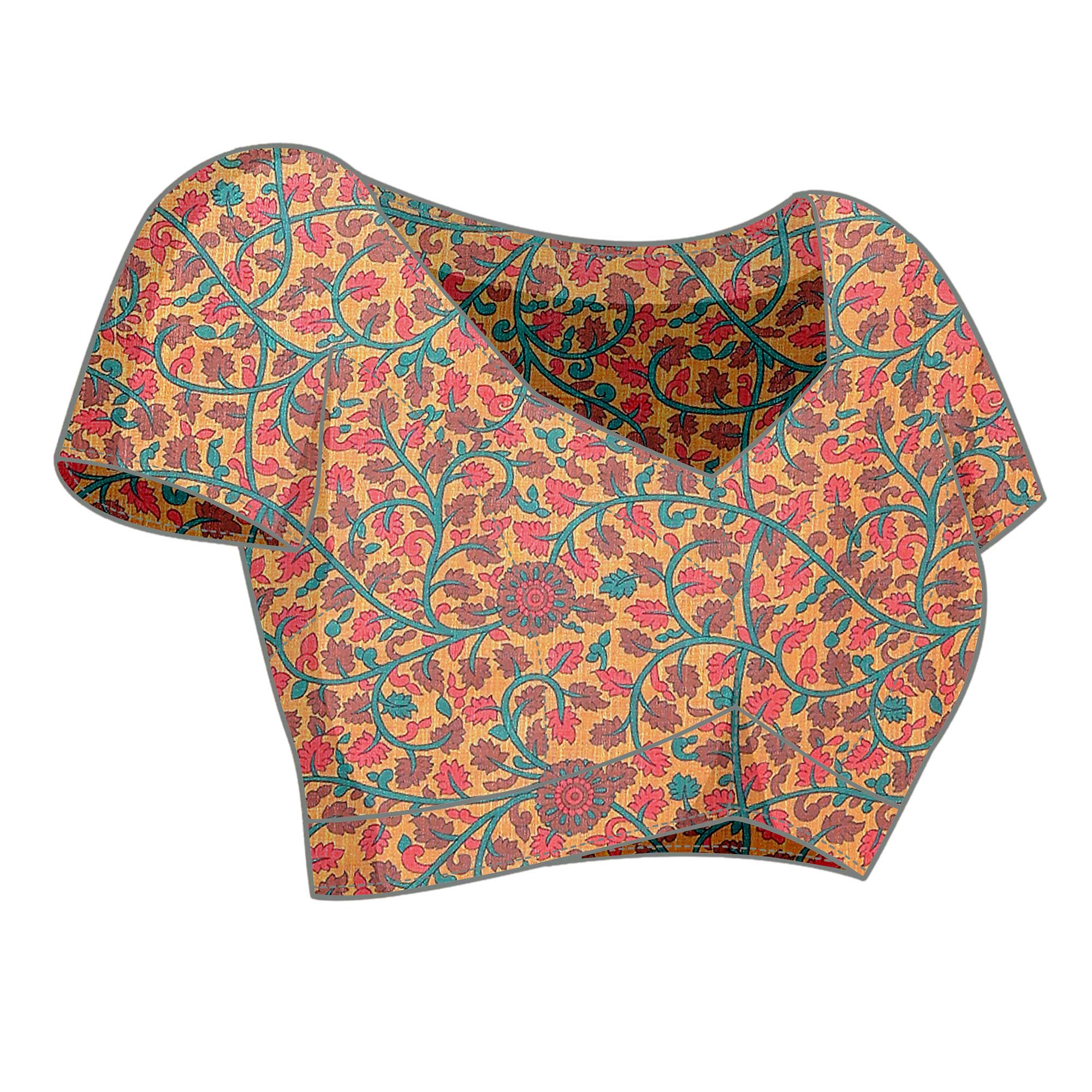 Beige Digital Floral Printed Linen Saree