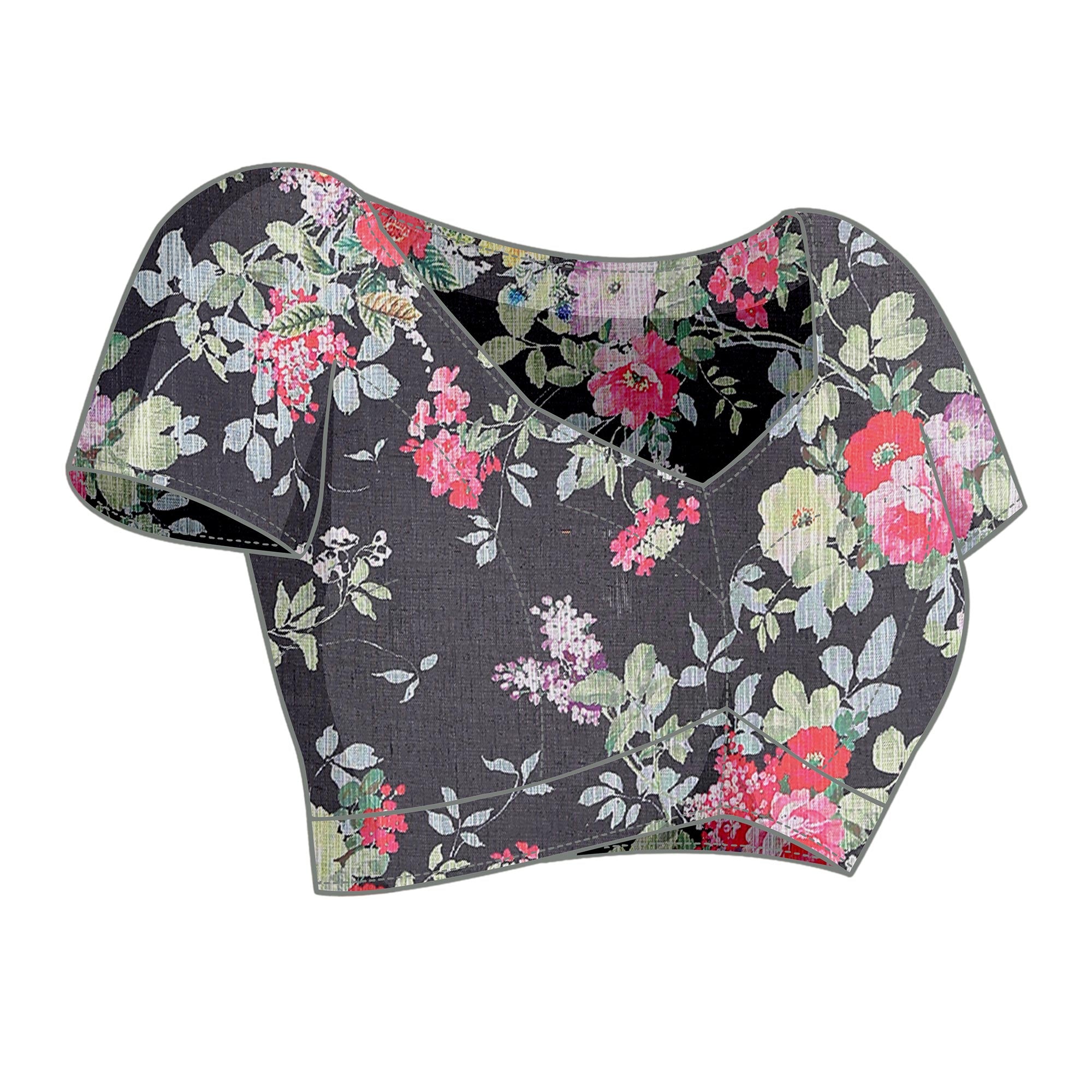 Grey & Pink Digital Floral Printed Linen Saree