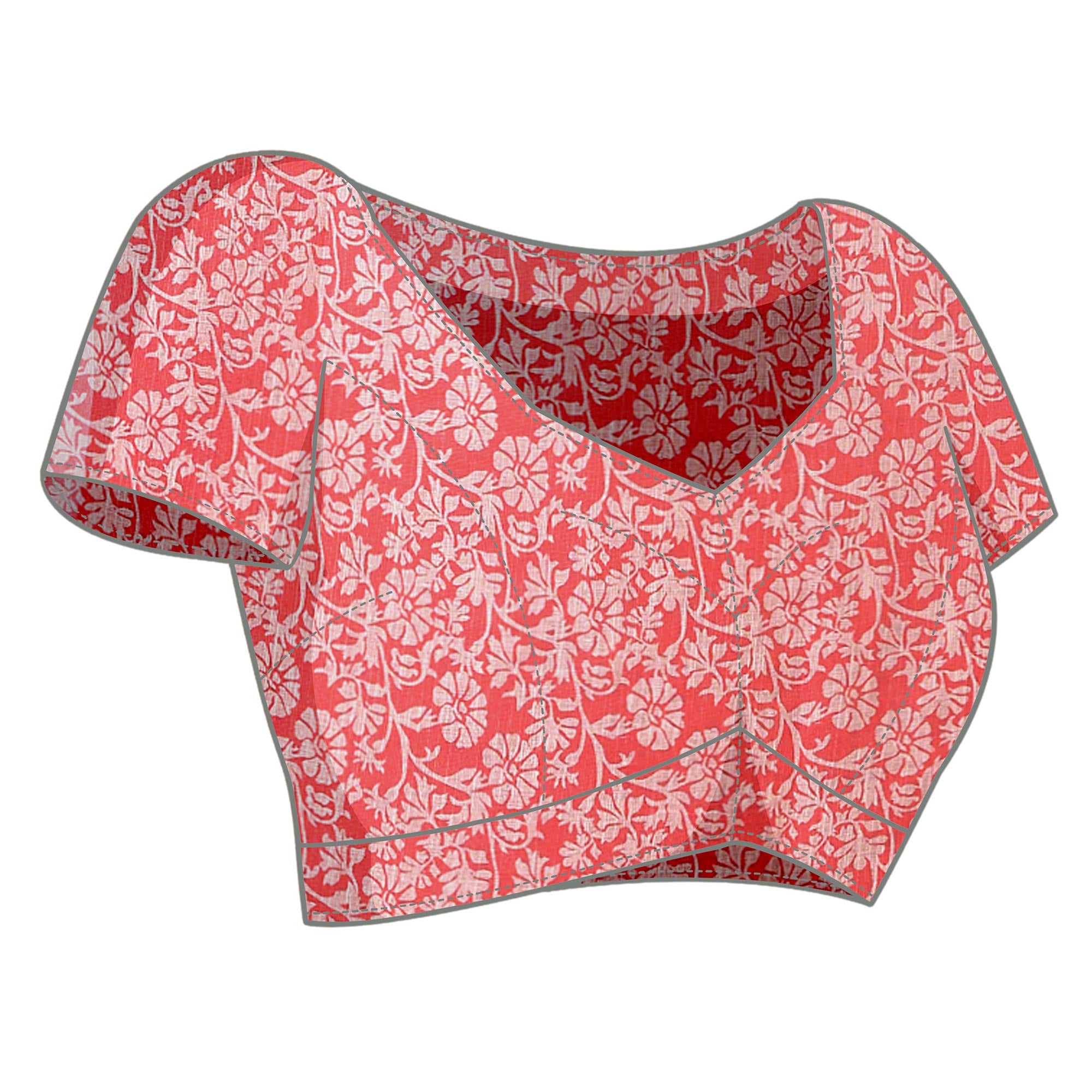 Red Digital Floral Printed Linen Saree