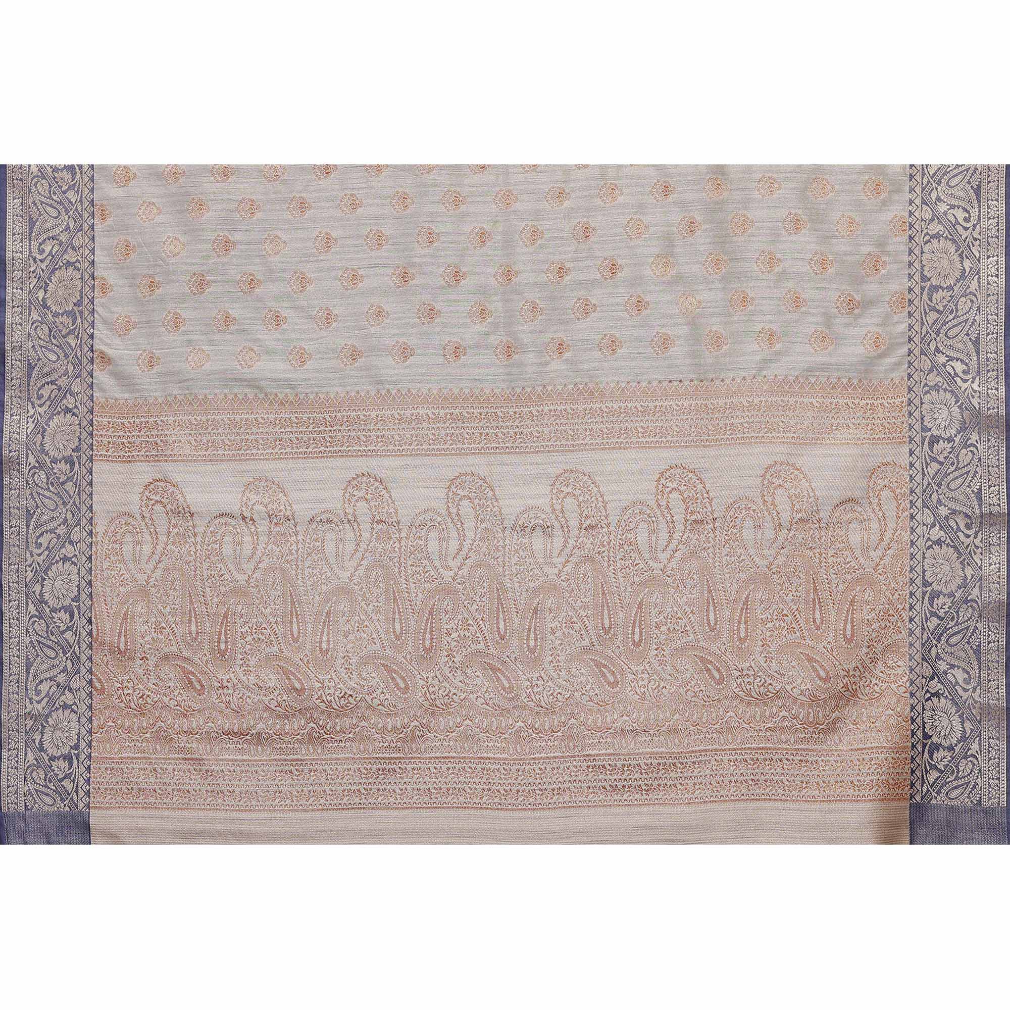 Grey Floral Woven Banarasi Silk Saree