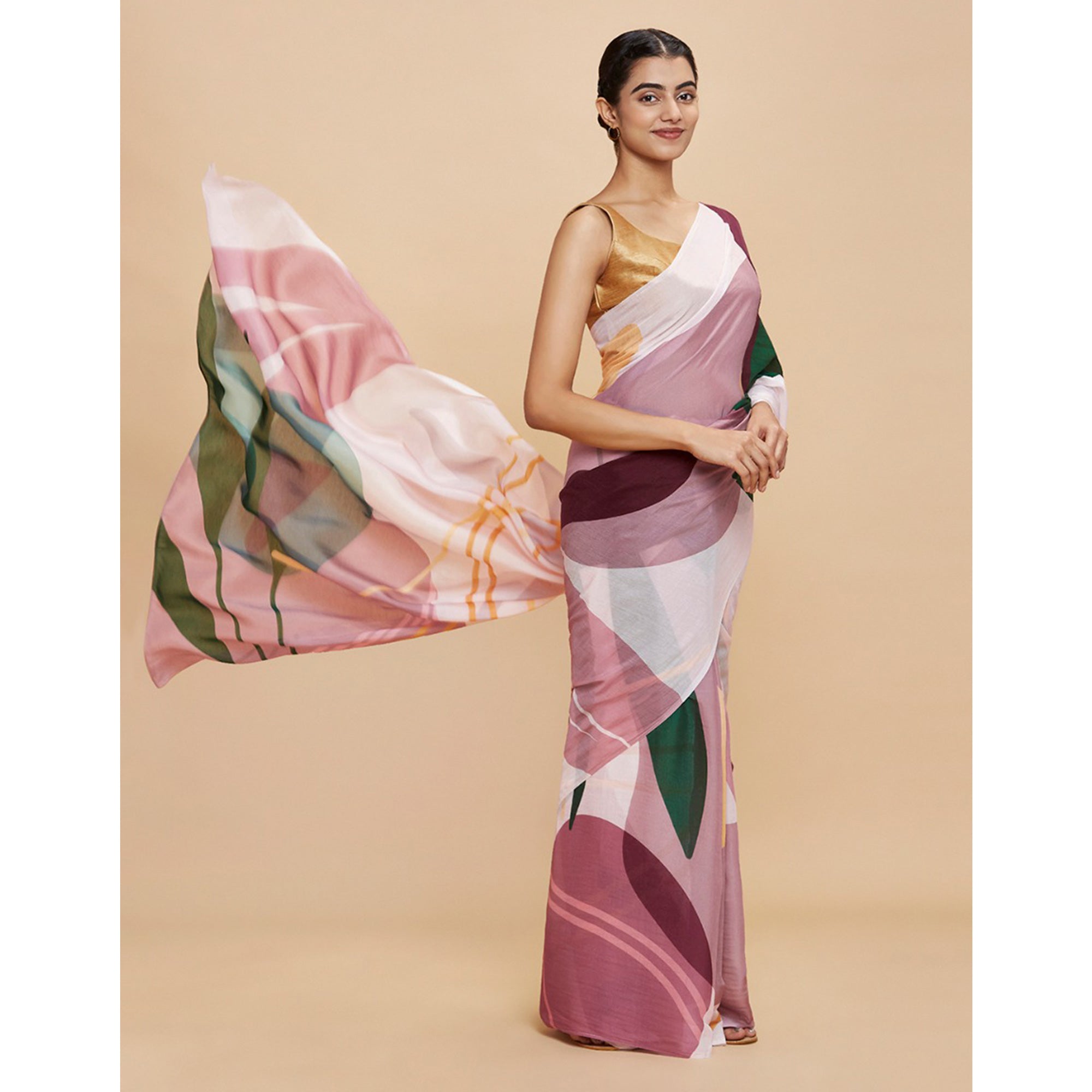 Light Pink Digital Printed Chinon Saree