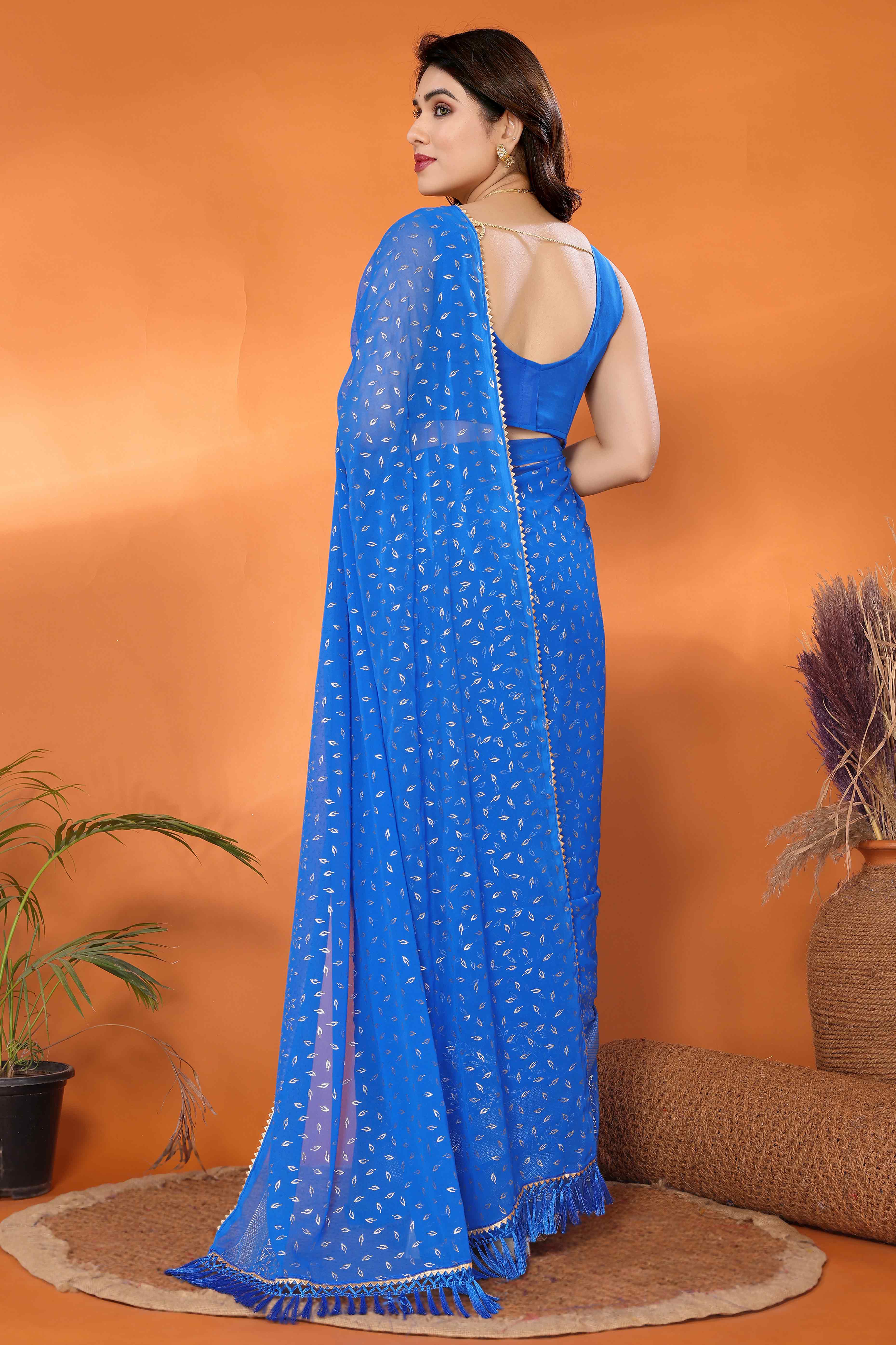 Blue Foil Printed Georgette Saree