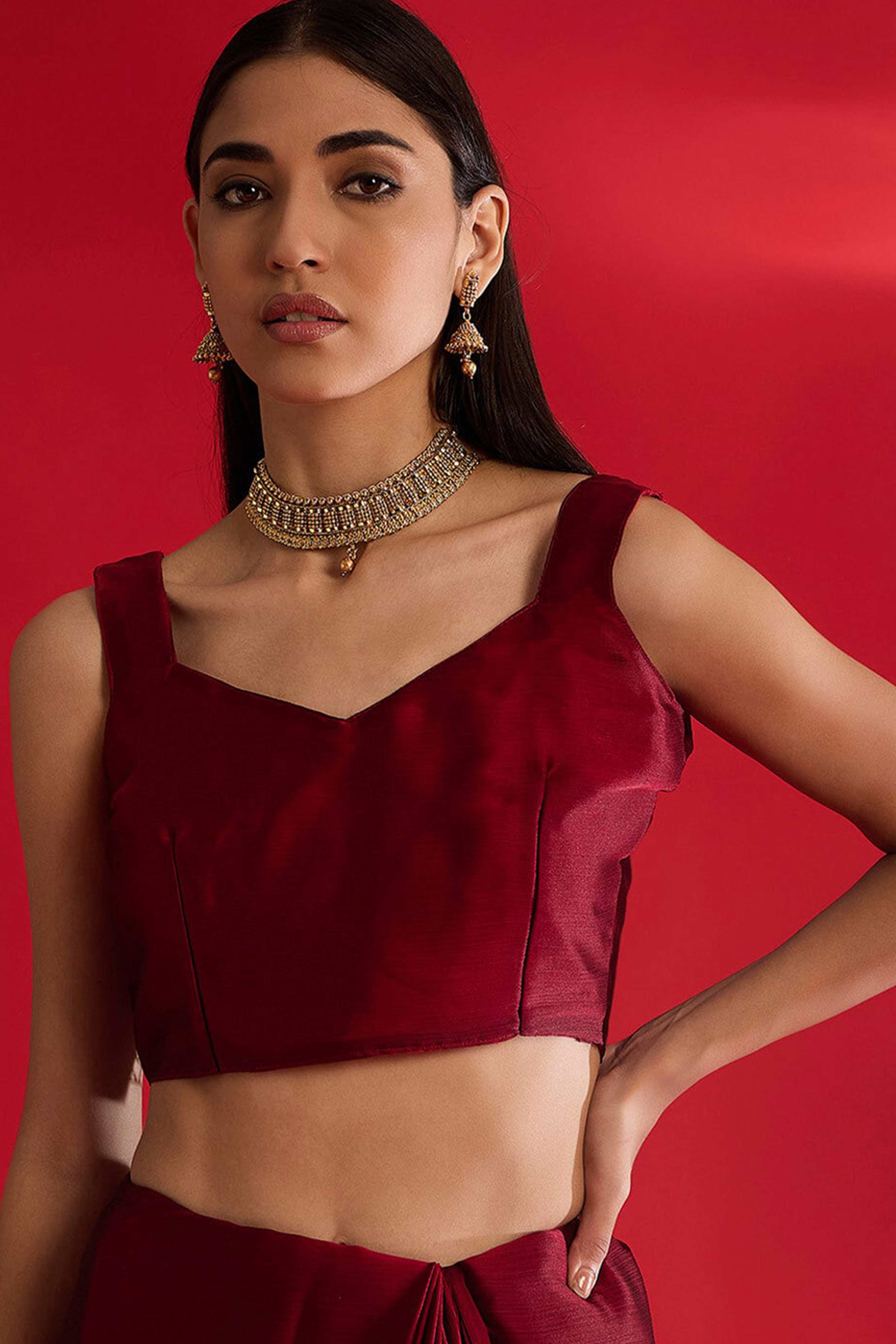 Maroon Solid With Embellished Bordered Chiffon Sarees