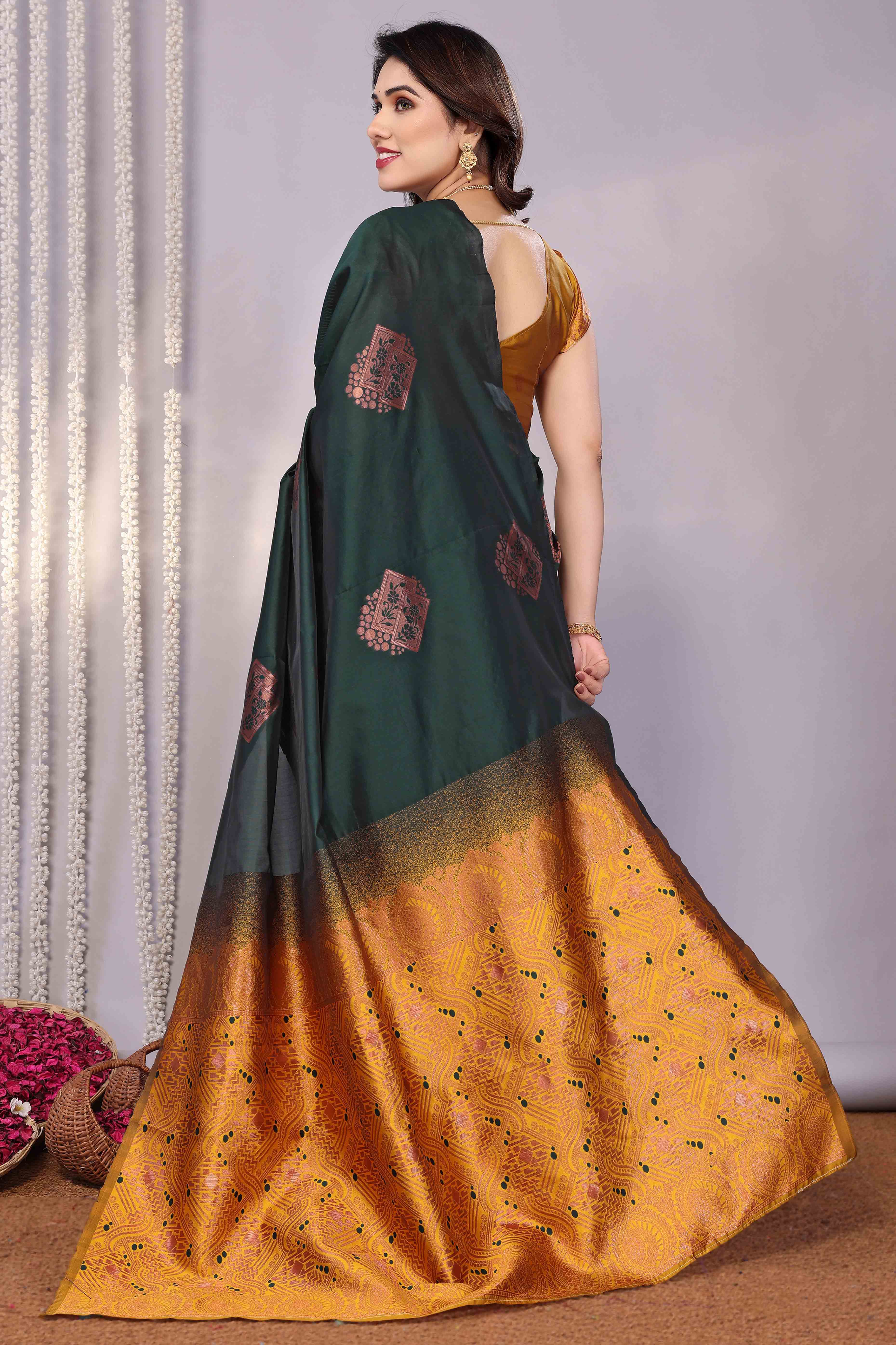 Green Banarasi Silk Saree Adorned With Floral Zari Weaving