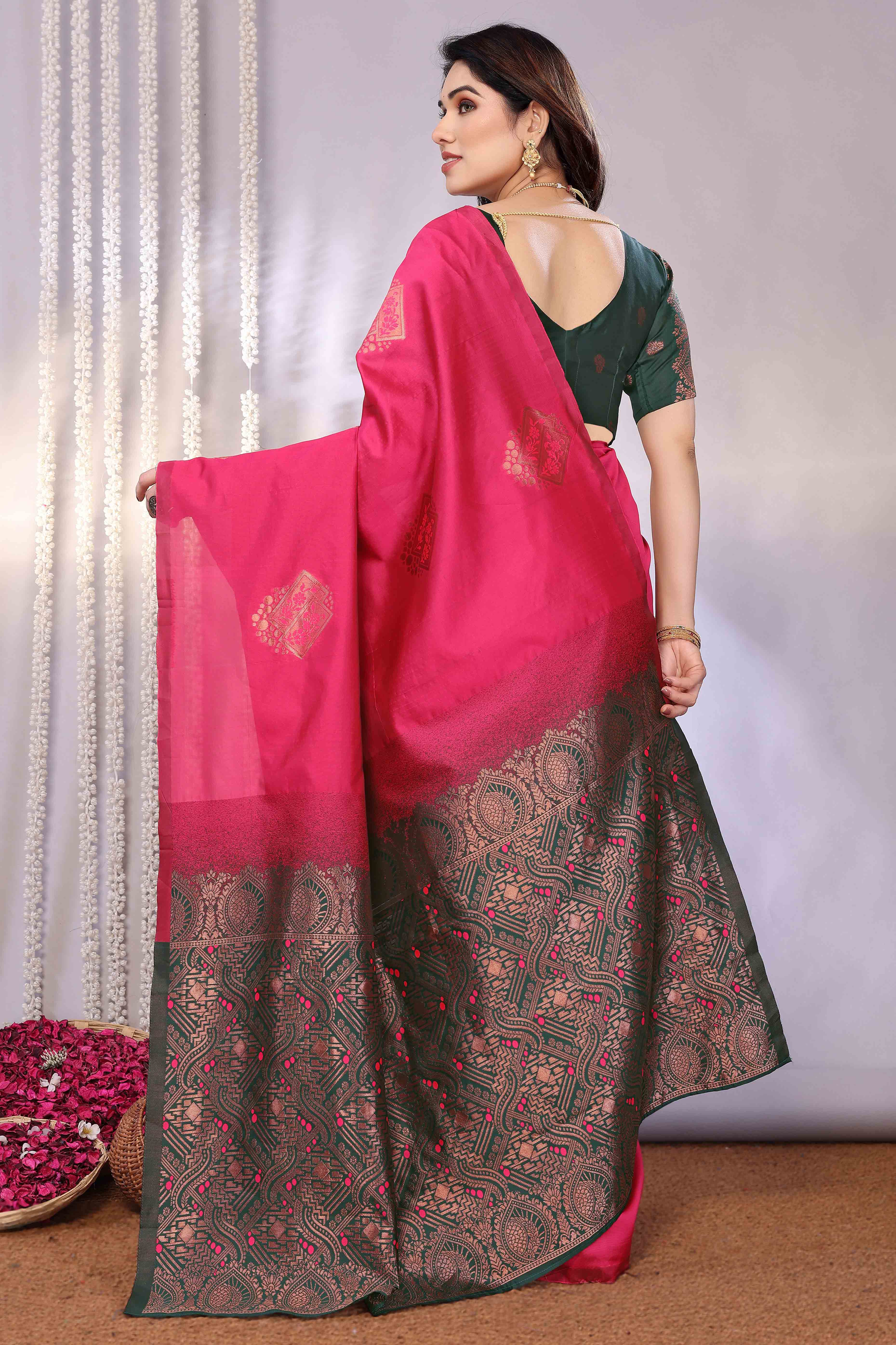 Pink Banarasi Silk Saree Adorned With Floral Zari Weaving
