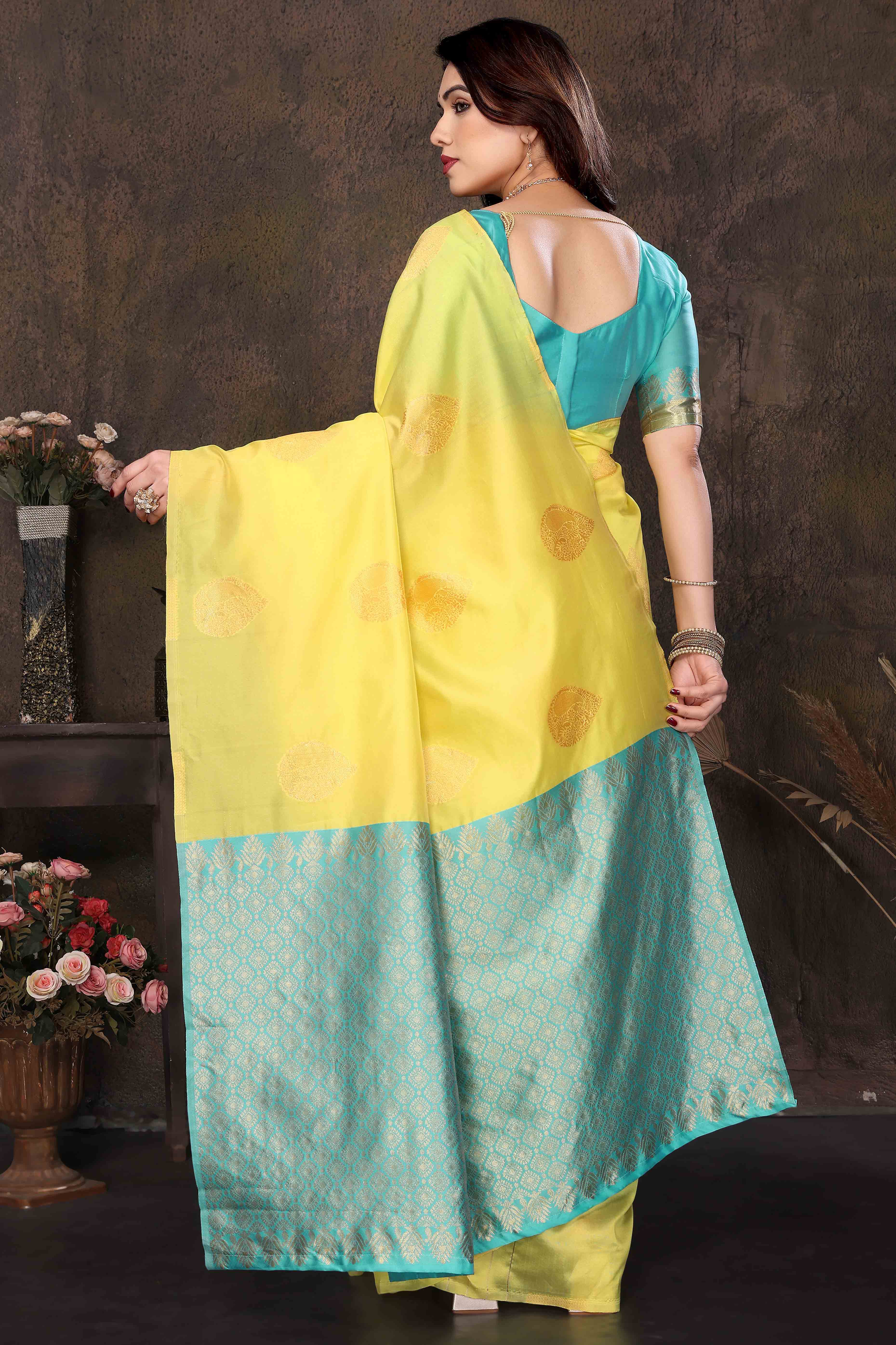 Lemon Yellow Banarasi Silk Saree With Intricate Zari Weaving