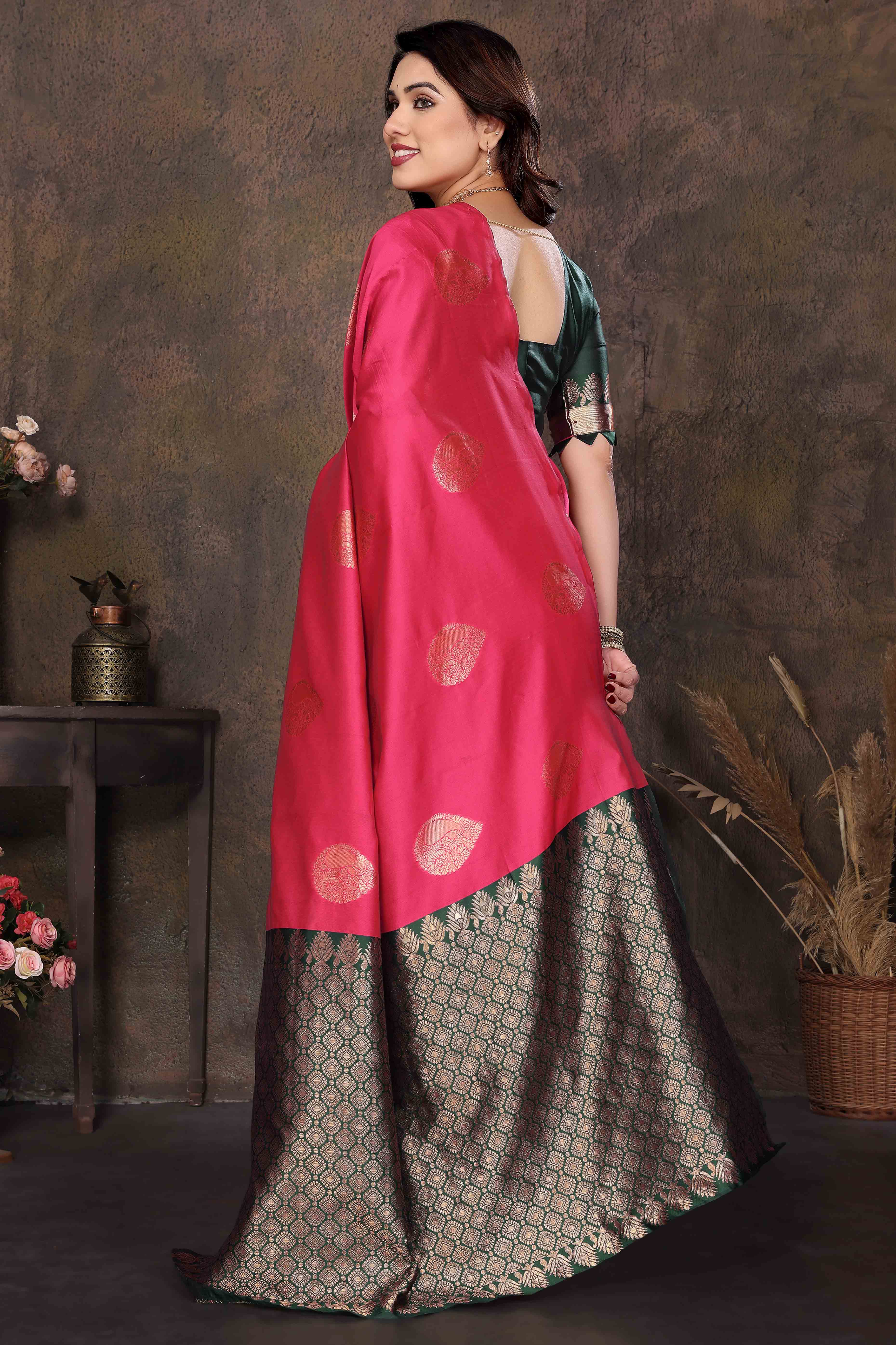 Pink Banarasi Silk Saree With Intricate Zari Weaving