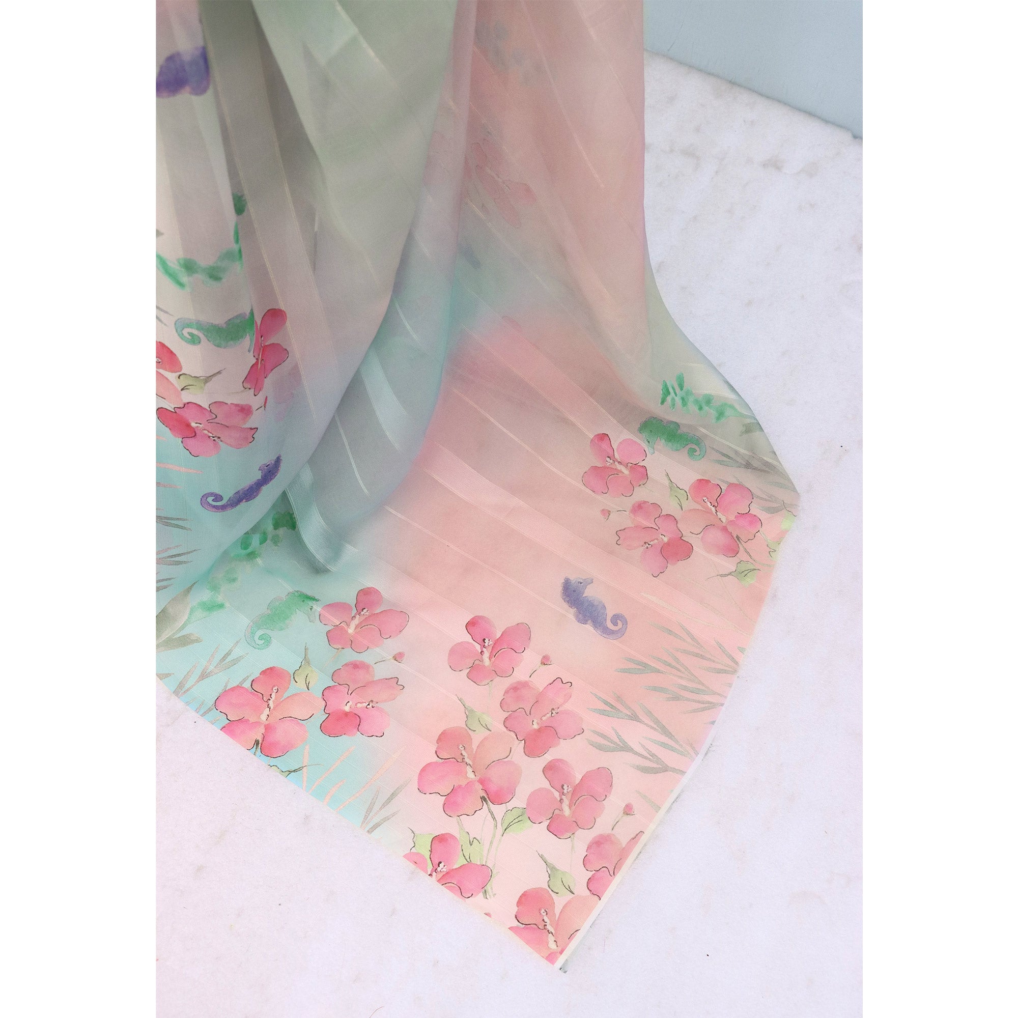 Multicolor Bloom Floral Digital Printed Georgette Saree Accentuated With Graceful Zari Stripes