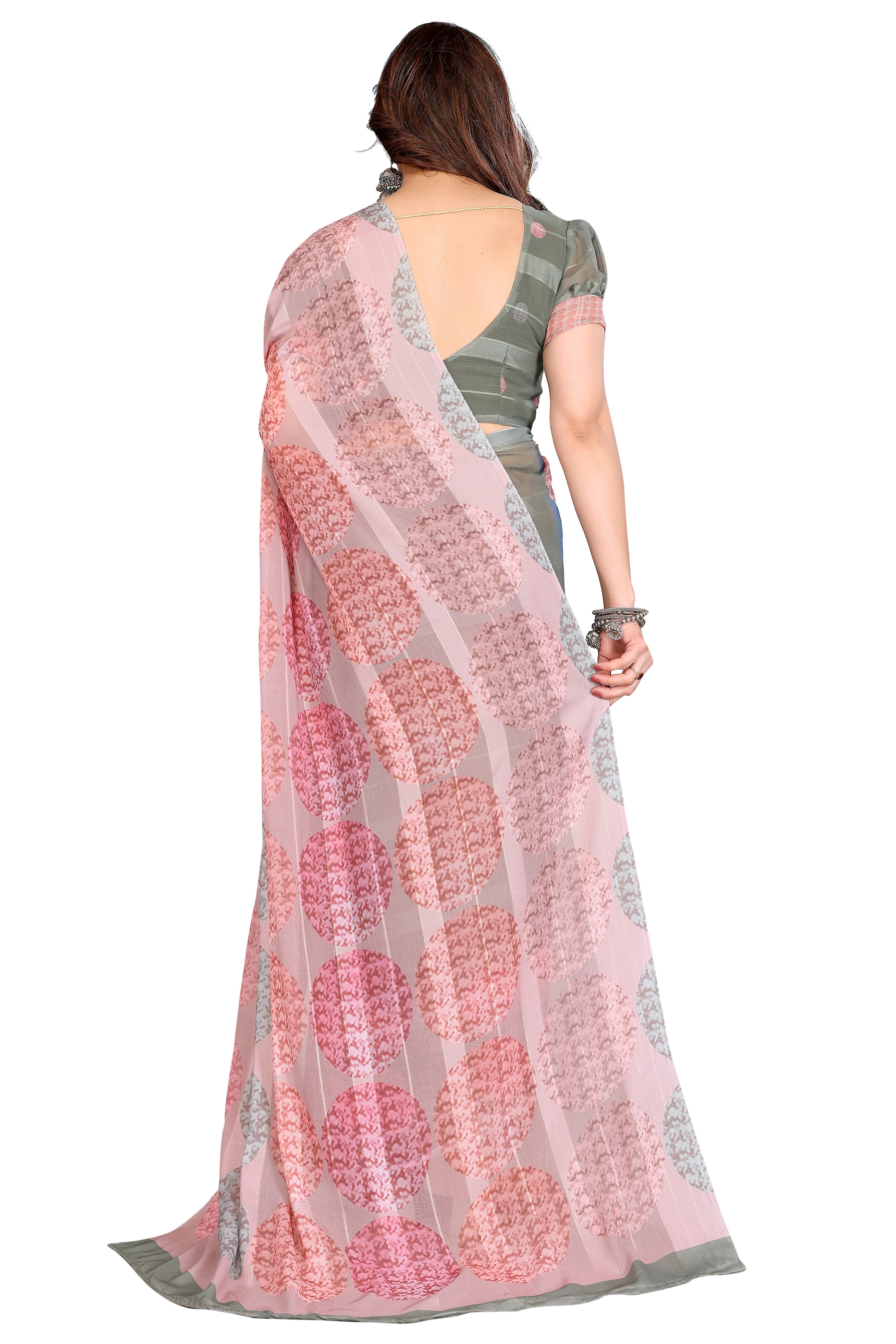 Luxury Multicolor Digital Print Georgette Saree With Subtle Zari Highlights & Vibrant Striped
