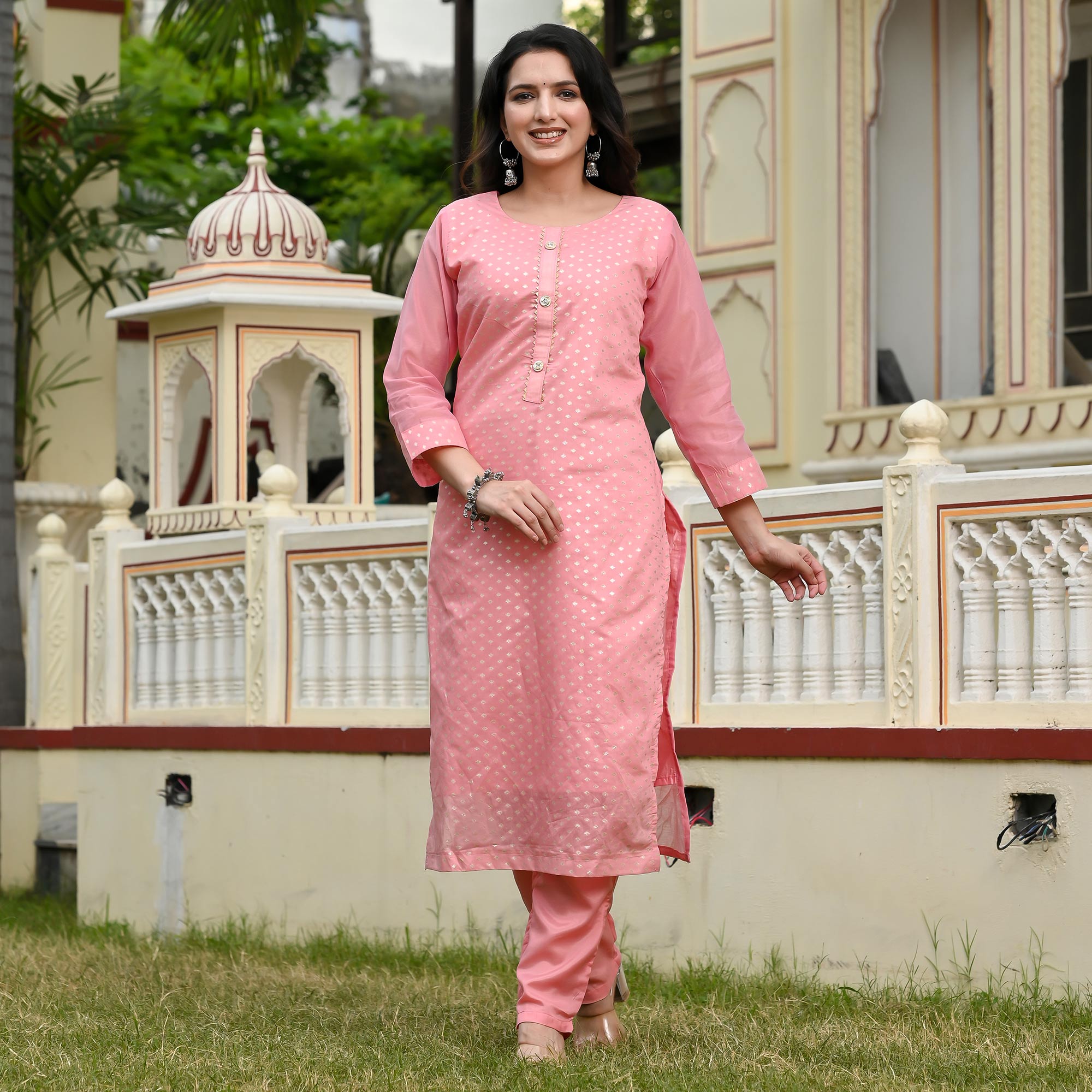 Pink Woven Banarasi Silk Salwar Suit