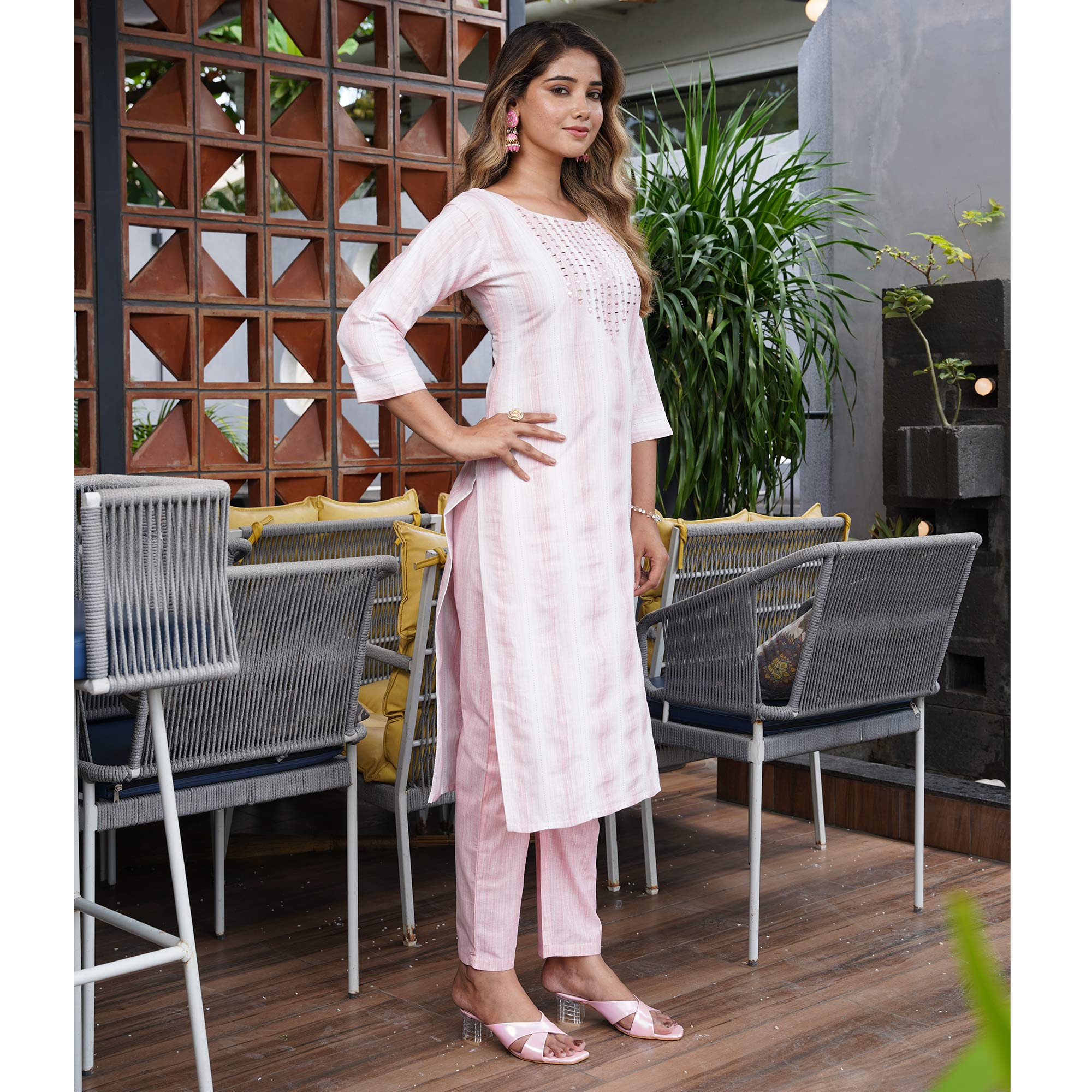 Peach Embroidered Pure Cotton Salwar Suit