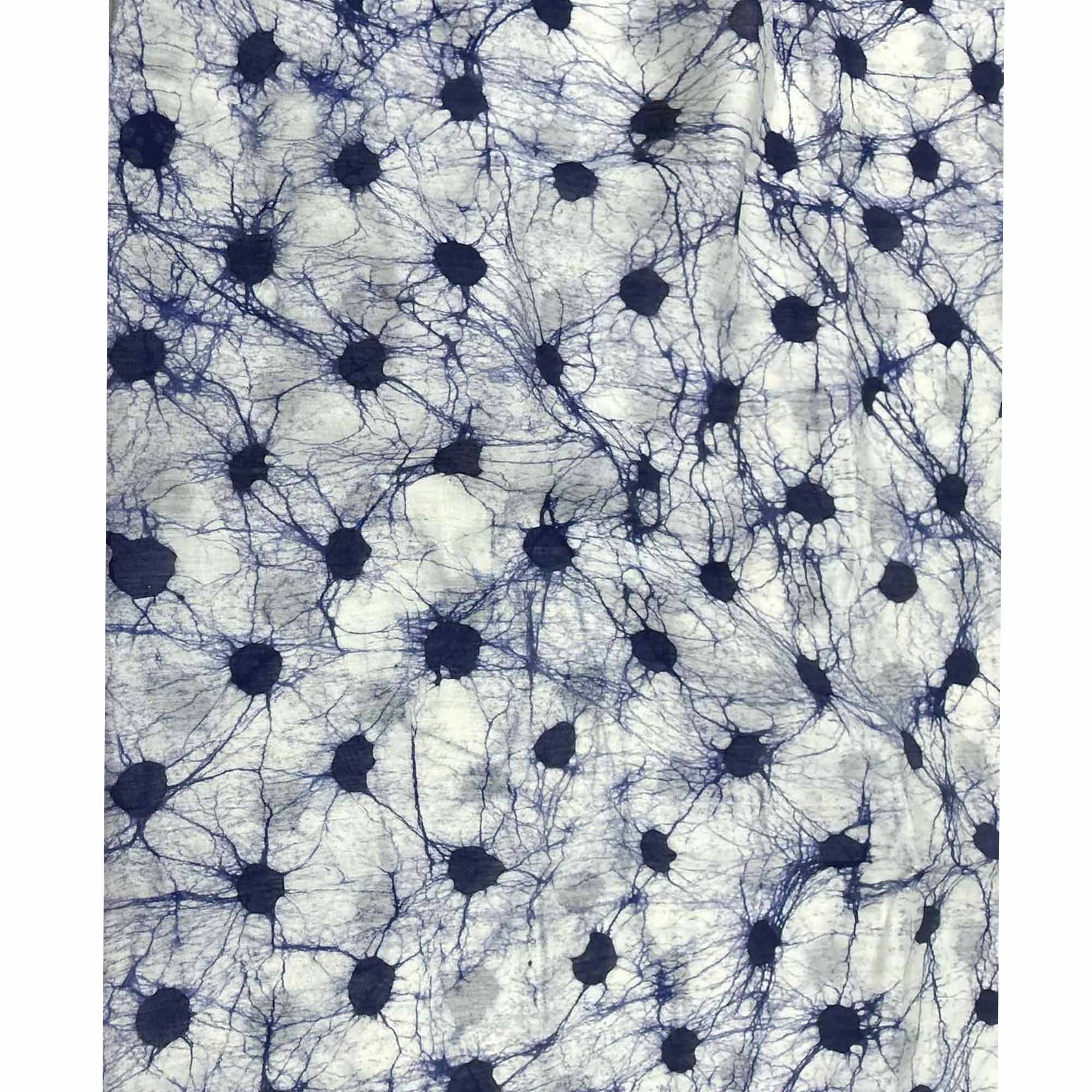 Blue Floral Handprinted Linen Saree for Graceful Ethnic Occasions