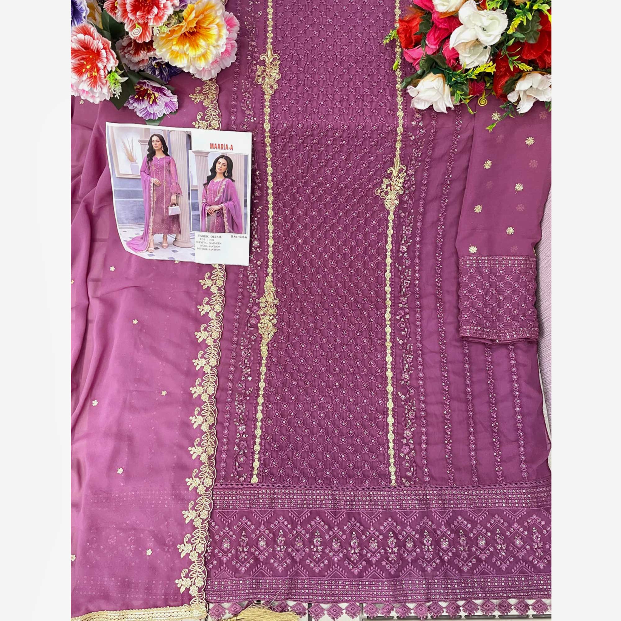 Purple Floral Embroidered Georgette Semi Stitched Pakistani Suit