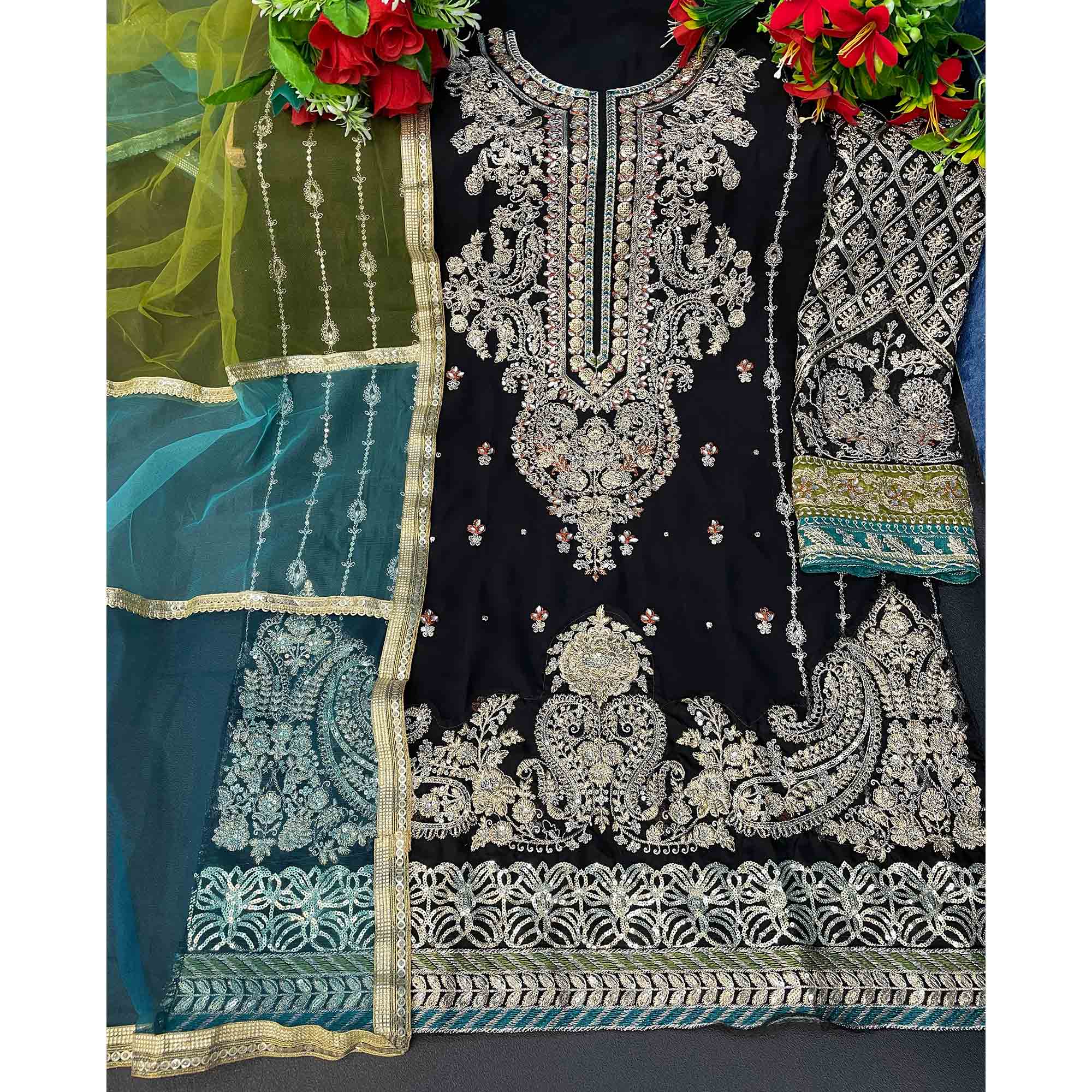 Black Floral Embroidered Georgette Pakistani Suit
