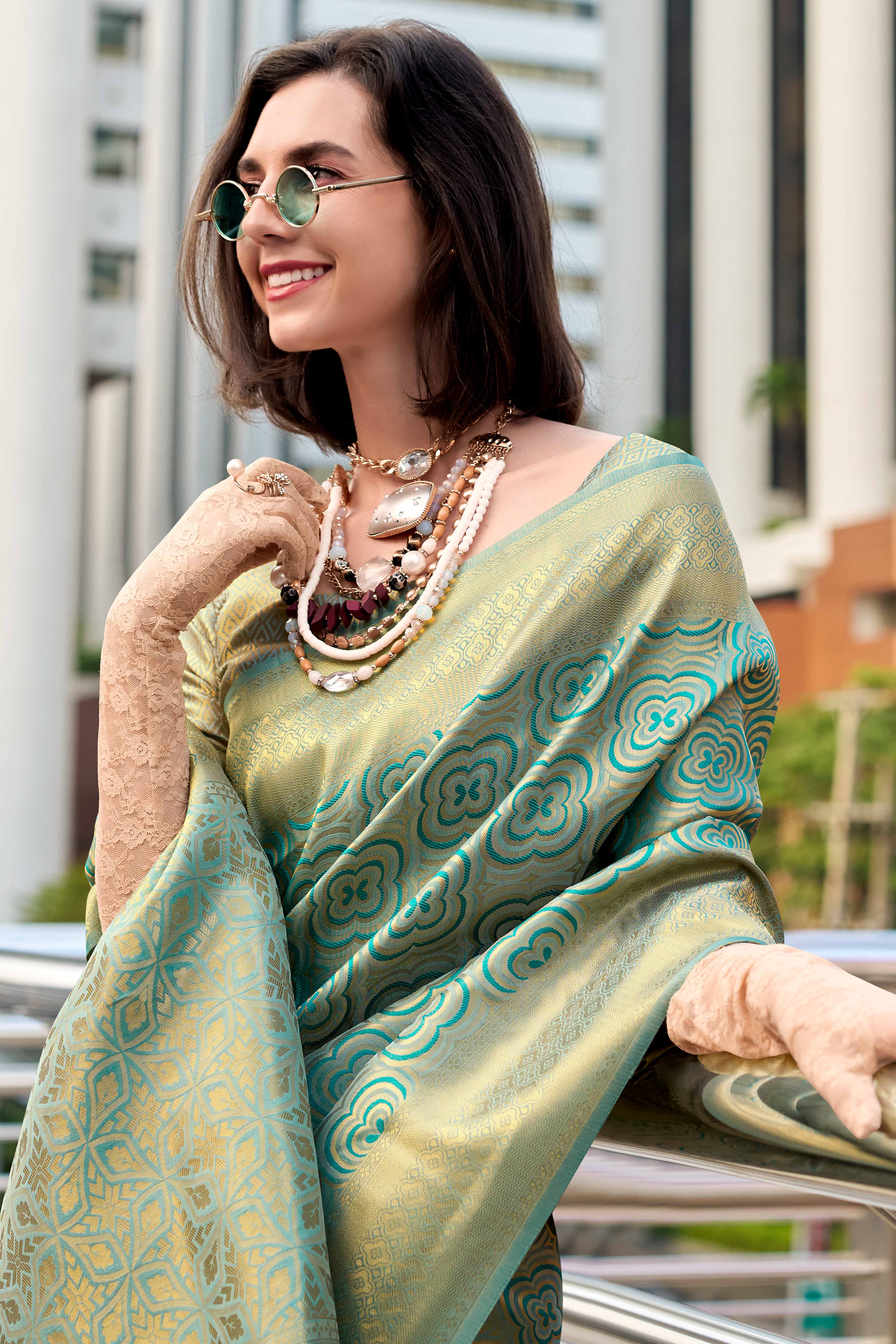 Turquoise Zari Woven Kanjivaram Silk Saree