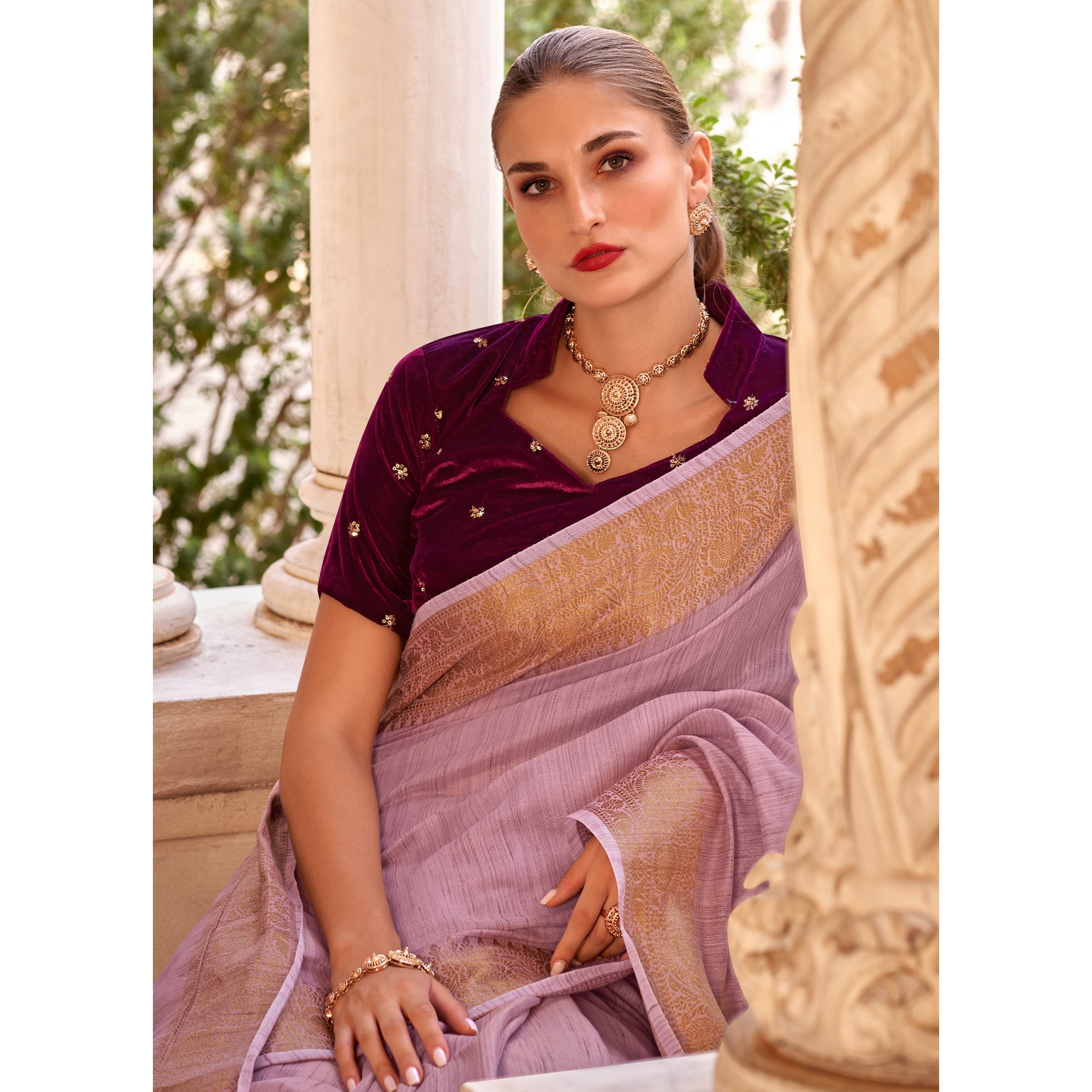 Light Purple Woven Tissue Saree