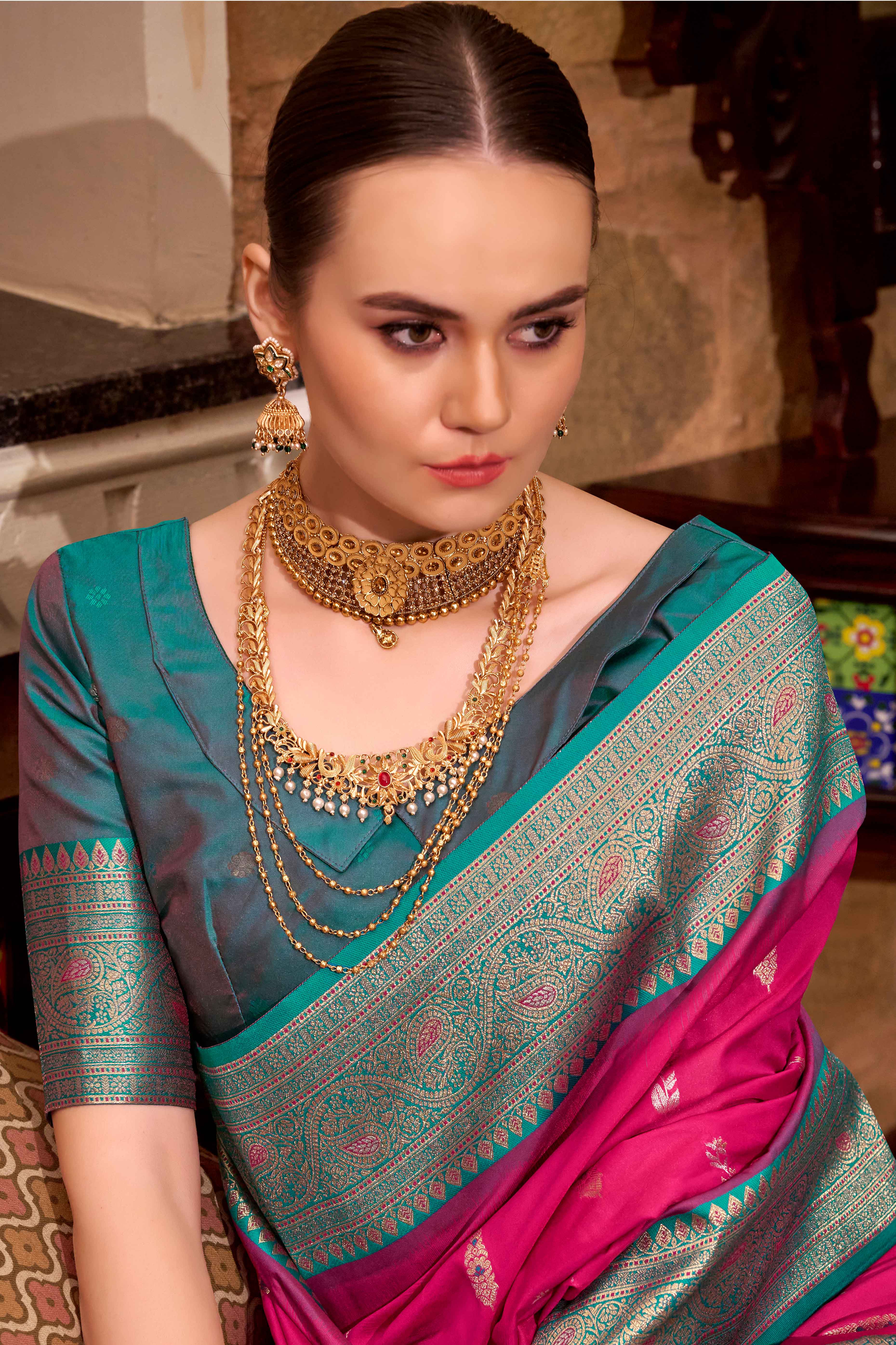 Pink Pure Silk Saree With Intricate Floral Zari Weaving Work