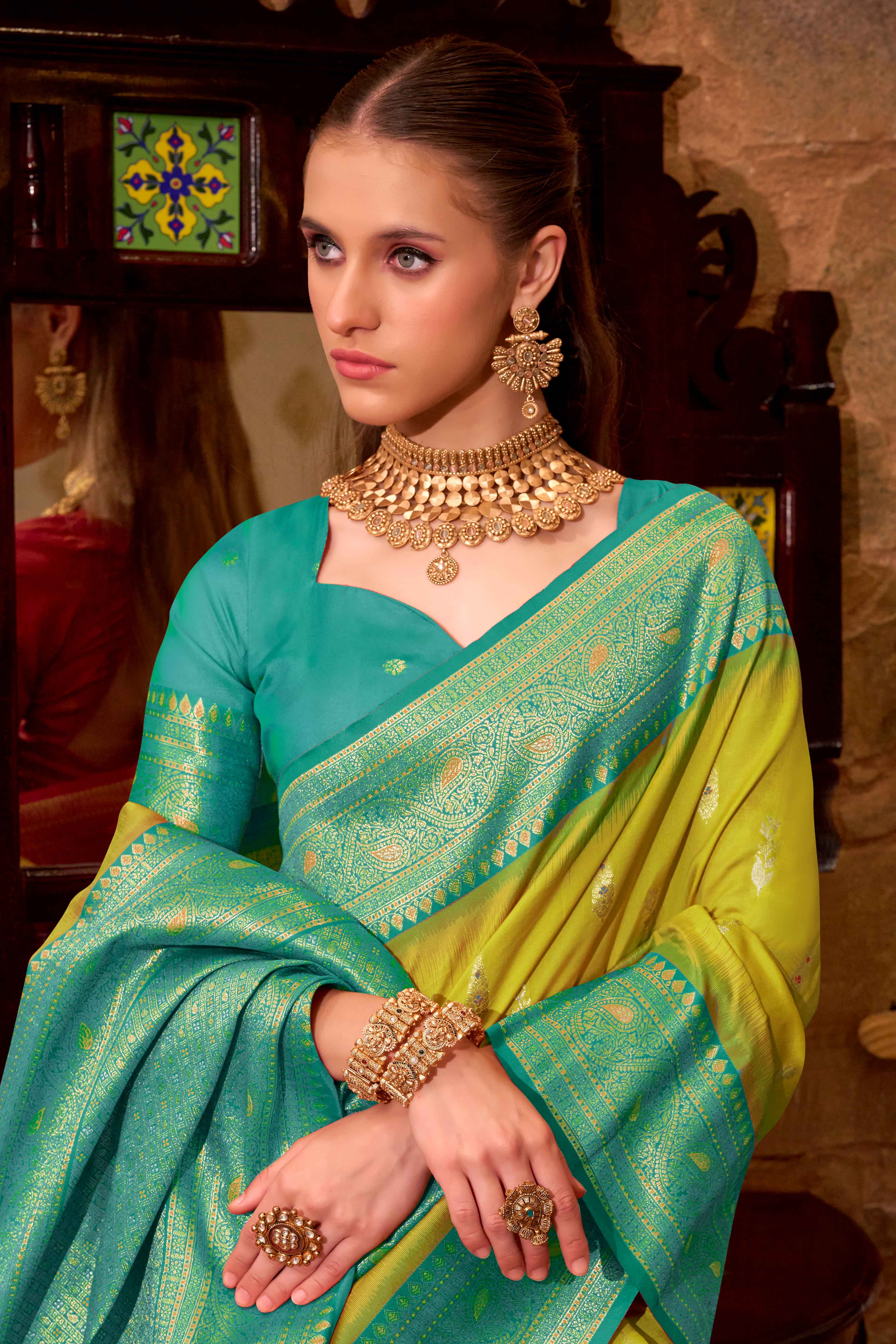 Lime Yellow Pure Silk Saree With Intricate Floral Zari Weaving Work