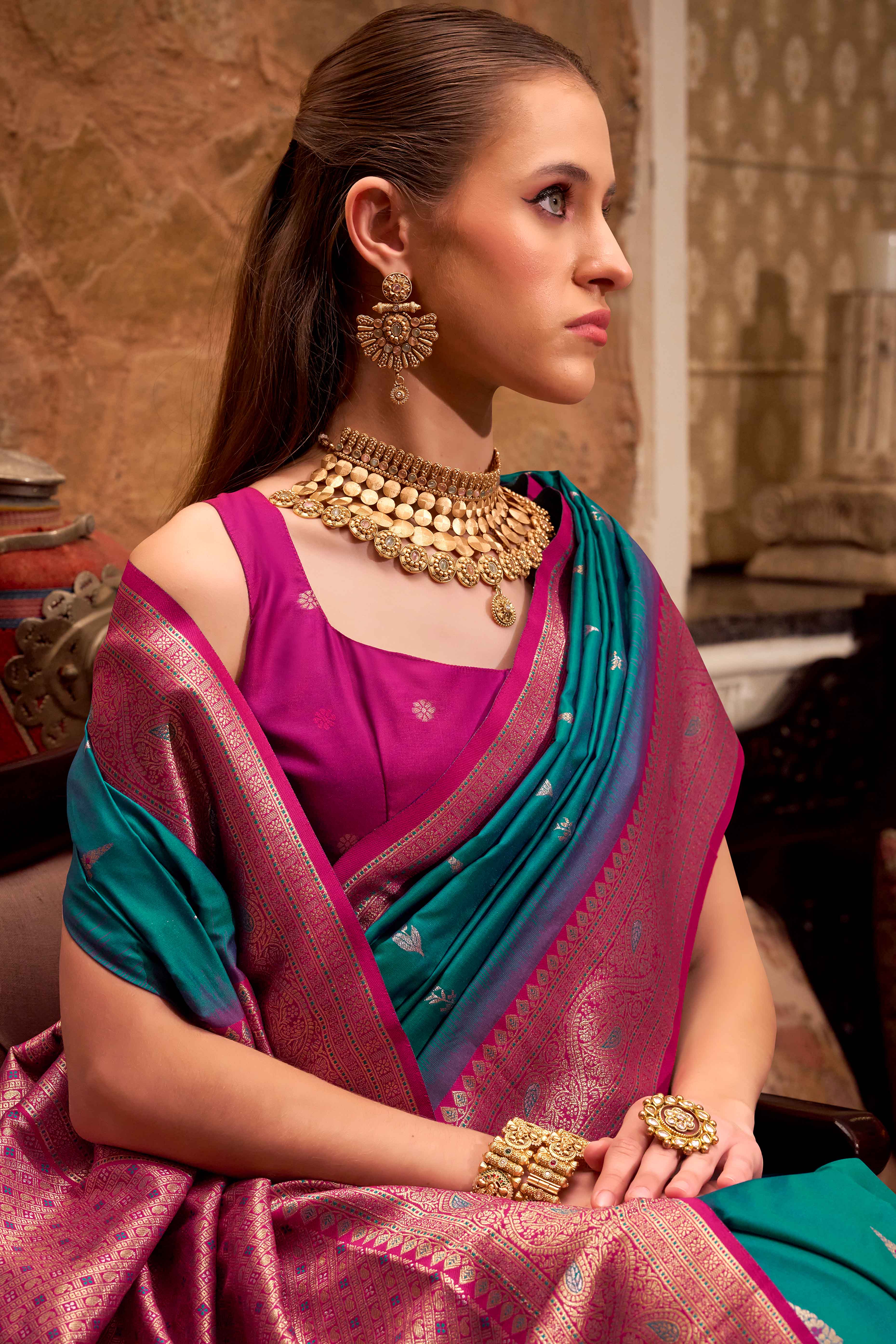 Rama Blue Pure Silk Saree With Intricate Floral Zari Weaving Work