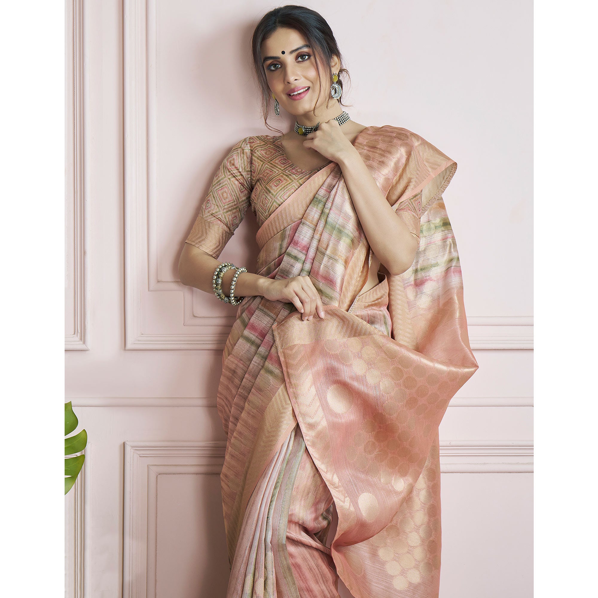 Peach Woven Cotton Silk Saree