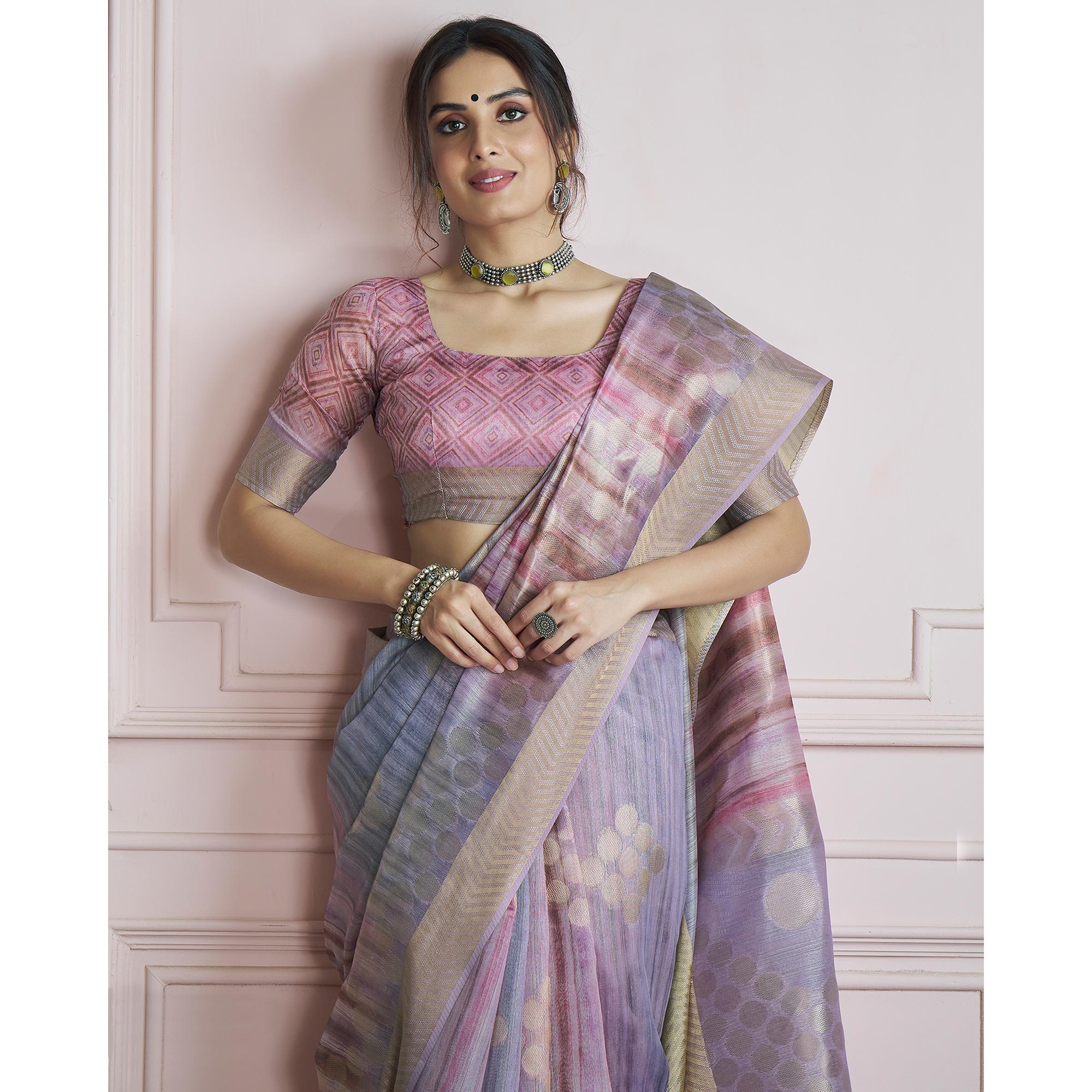 Lavender Woven Cotton Silk Saree