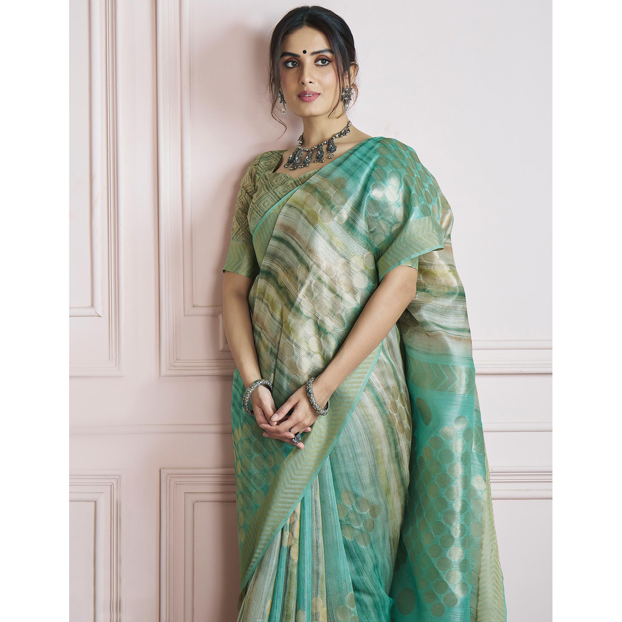 Sea Green Woven Cotton Silk Saree